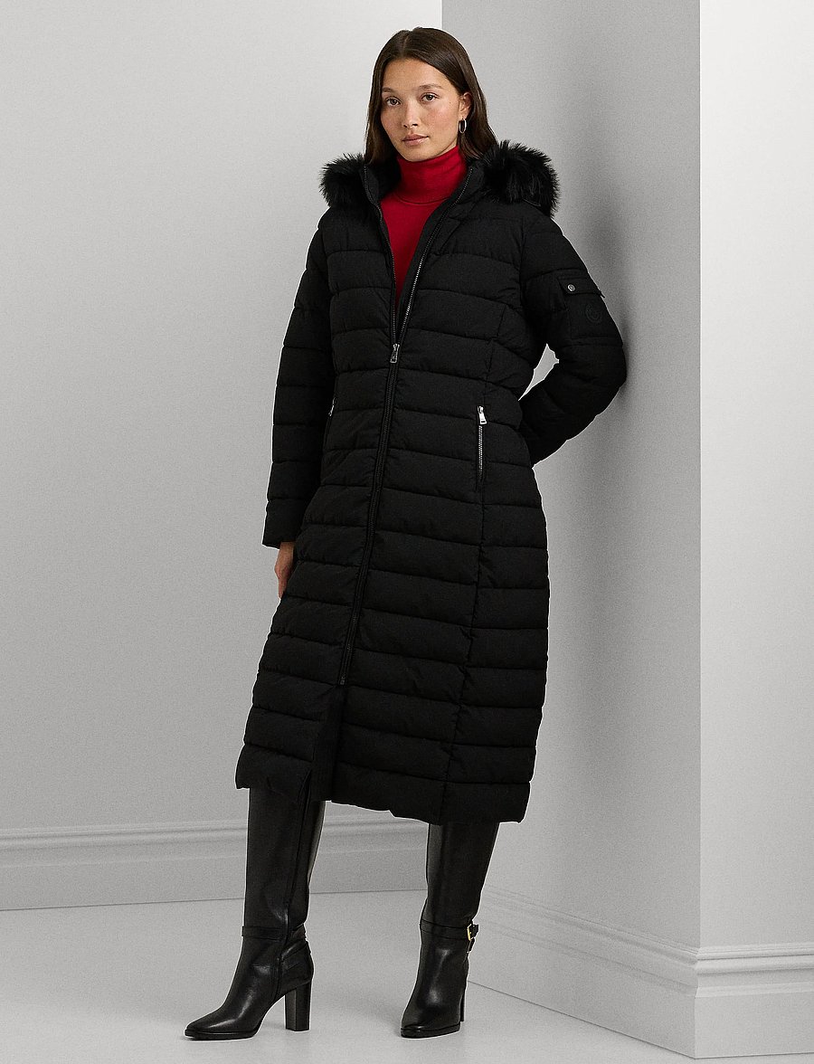 Lauren Ralph Lauren - Faux-Fur-Trim Quilted Hooded Coat - winterjacken - black - 4