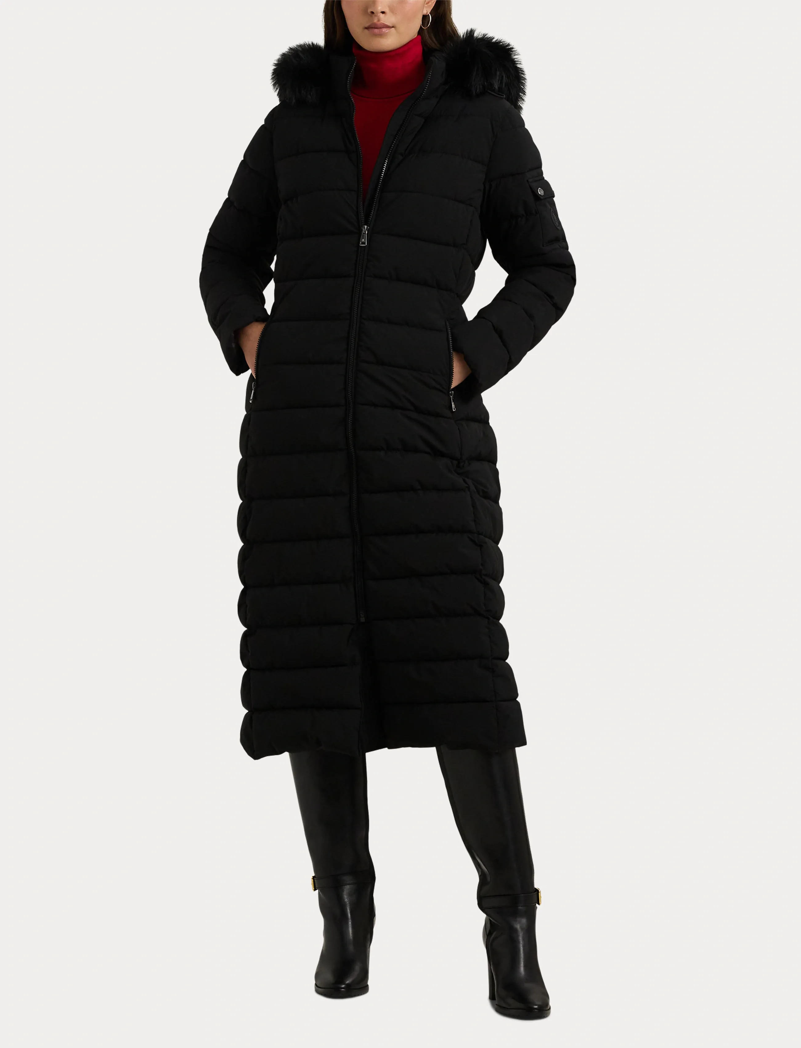 Lauren Ralph Lauren - Faux-Fur-Trim Quilted Hooded Coat - winterjacken - black - 5