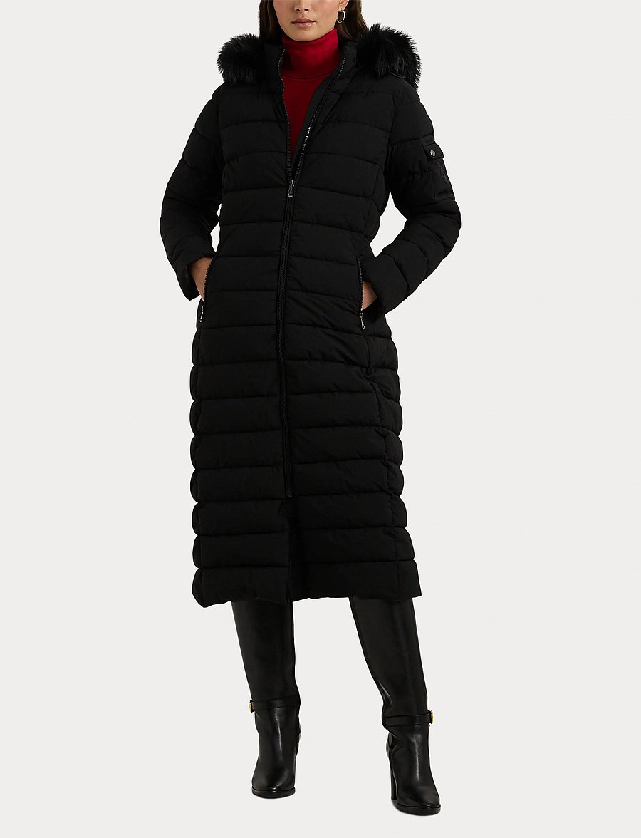 Lauren Ralph Lauren - Faux-Fur-Trim Quilted Hooded Coat - winterjacken - black - 5