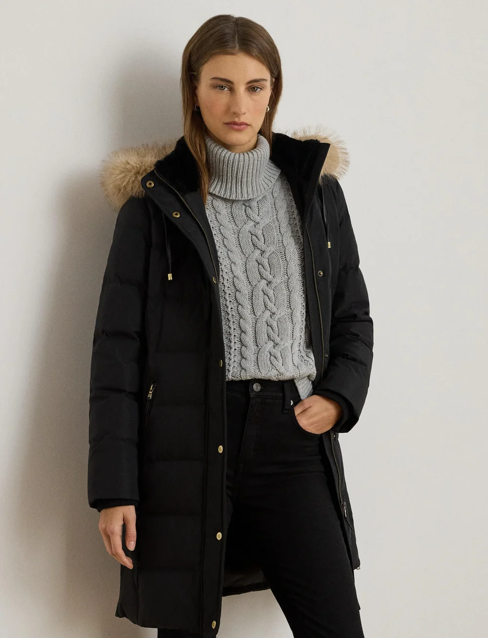 Lauren ralph lauren faux fur trim puffer coat discount