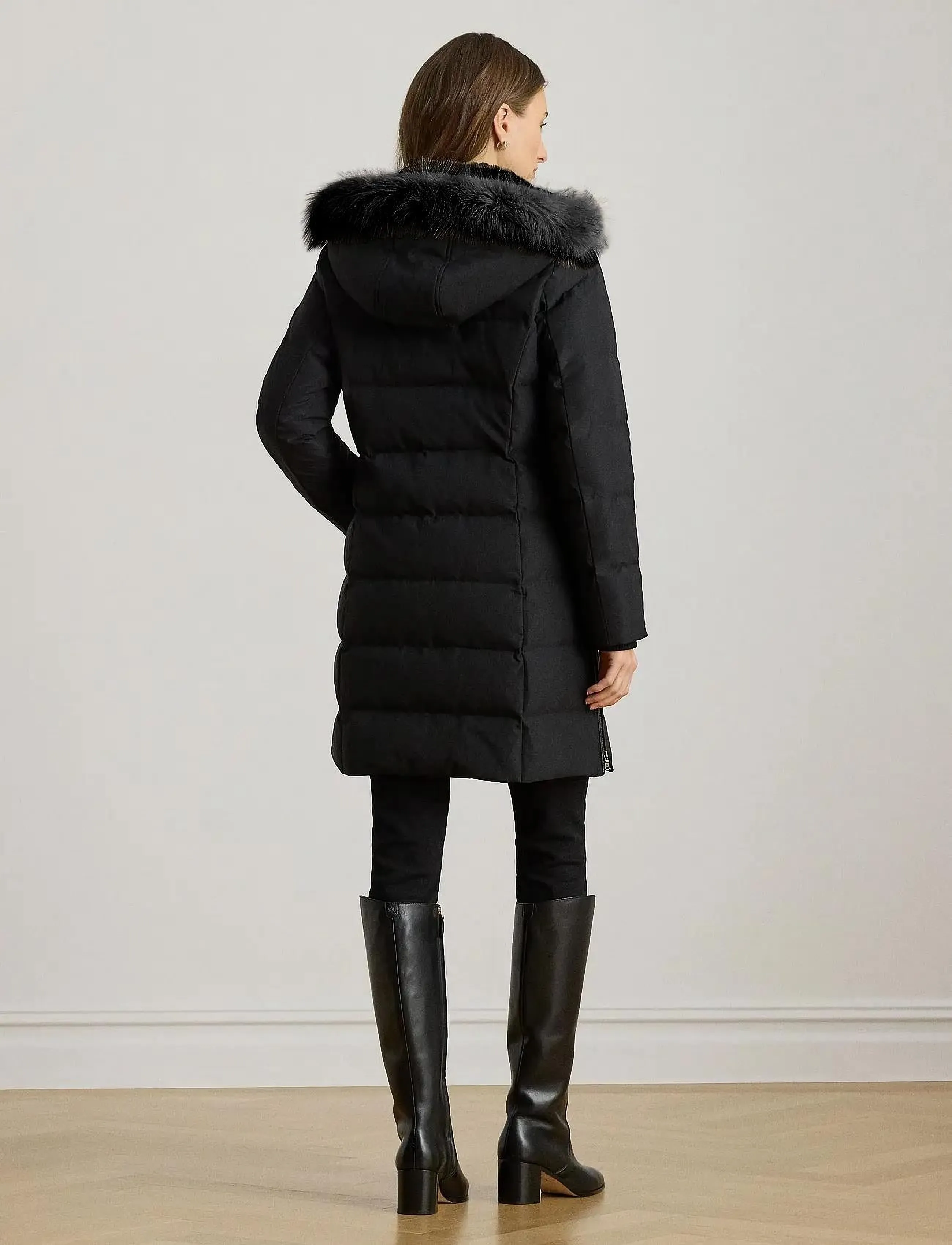 Lauren Ralph Lauren - Faux-Fur-Trim Hooded Down Coat - down- & padded jackets - black - 3