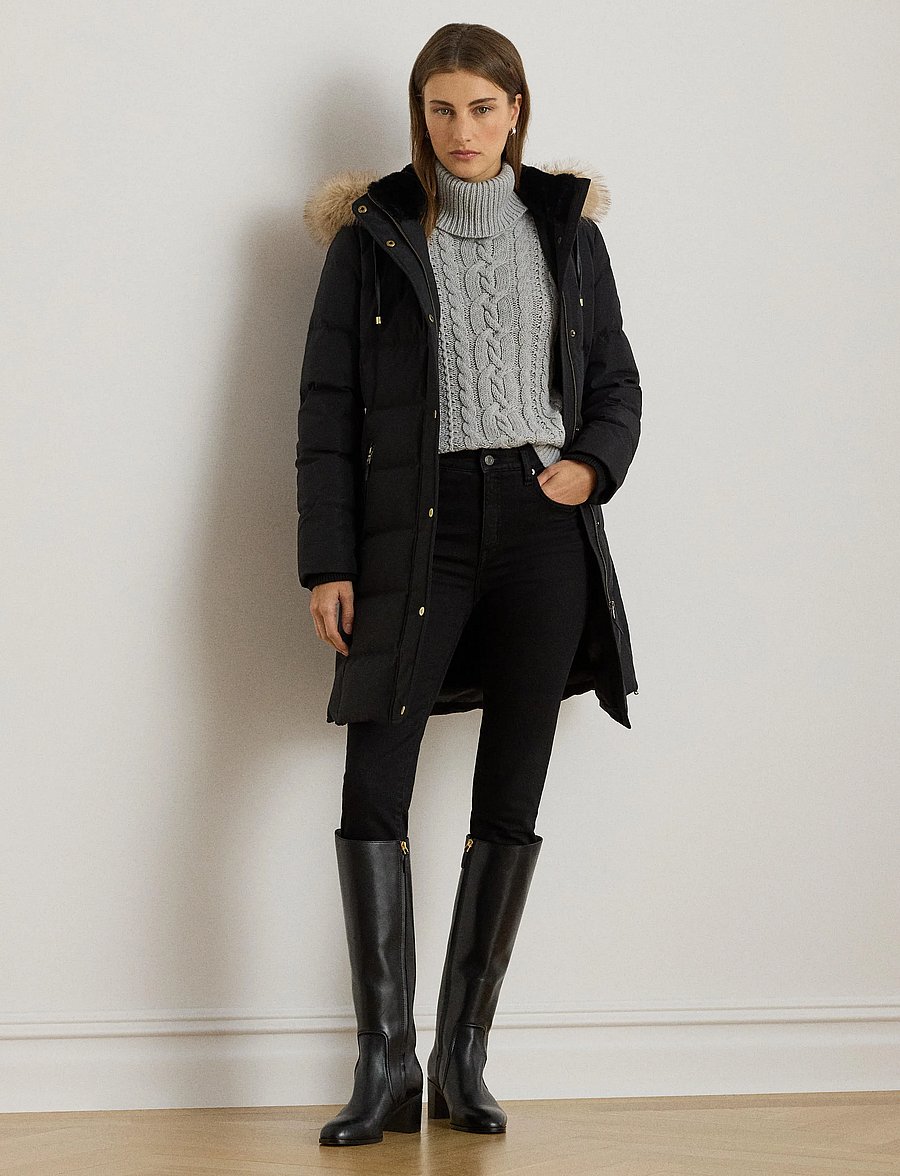 Lauren Ralph Lauren - Faux-Fur-Trim Hooded Down Coat - ziemas jakas - black - 4