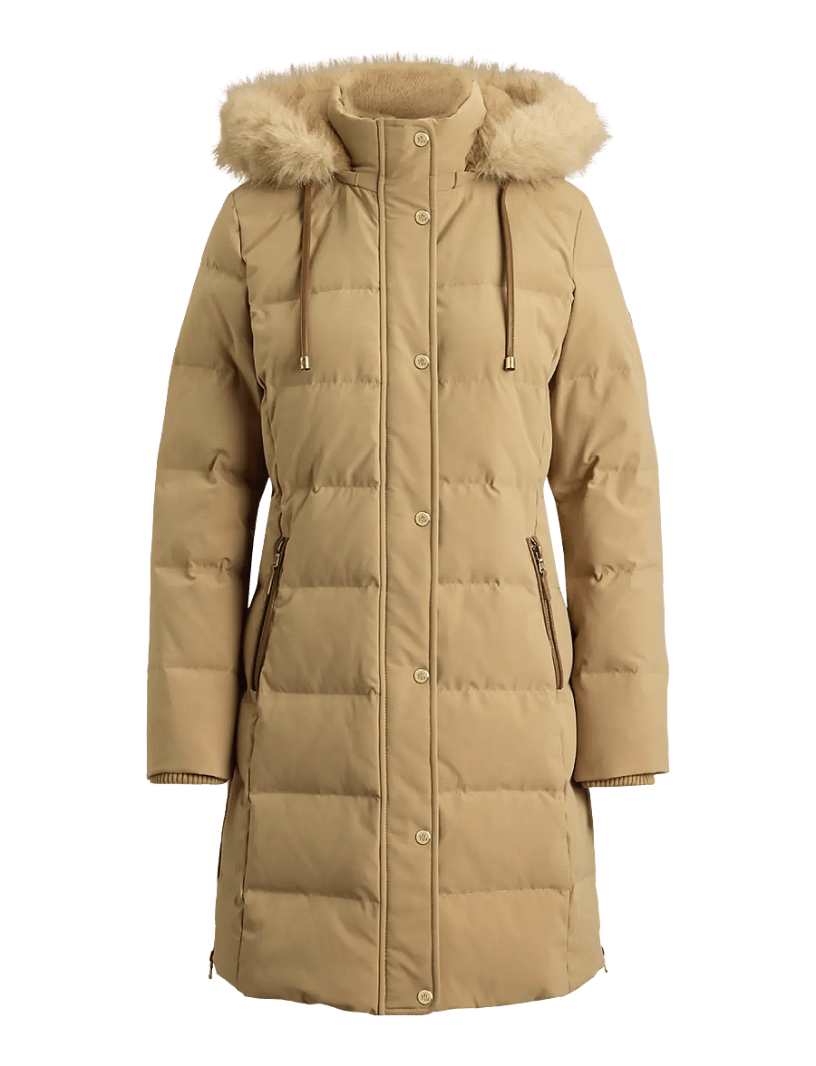 Lauren Ralph Lauren - Dunjacka med huva och konstpälskant - vinterjackor - classic camel - 2