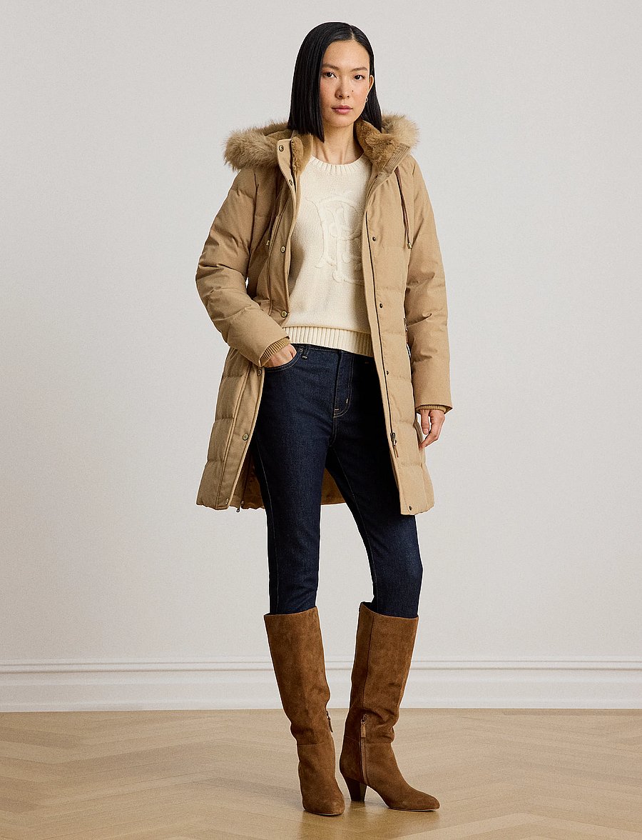 Lauren Ralph Lauren - Dunjacka med huva och konstpälskant - vinterjackor - classic camel - 1