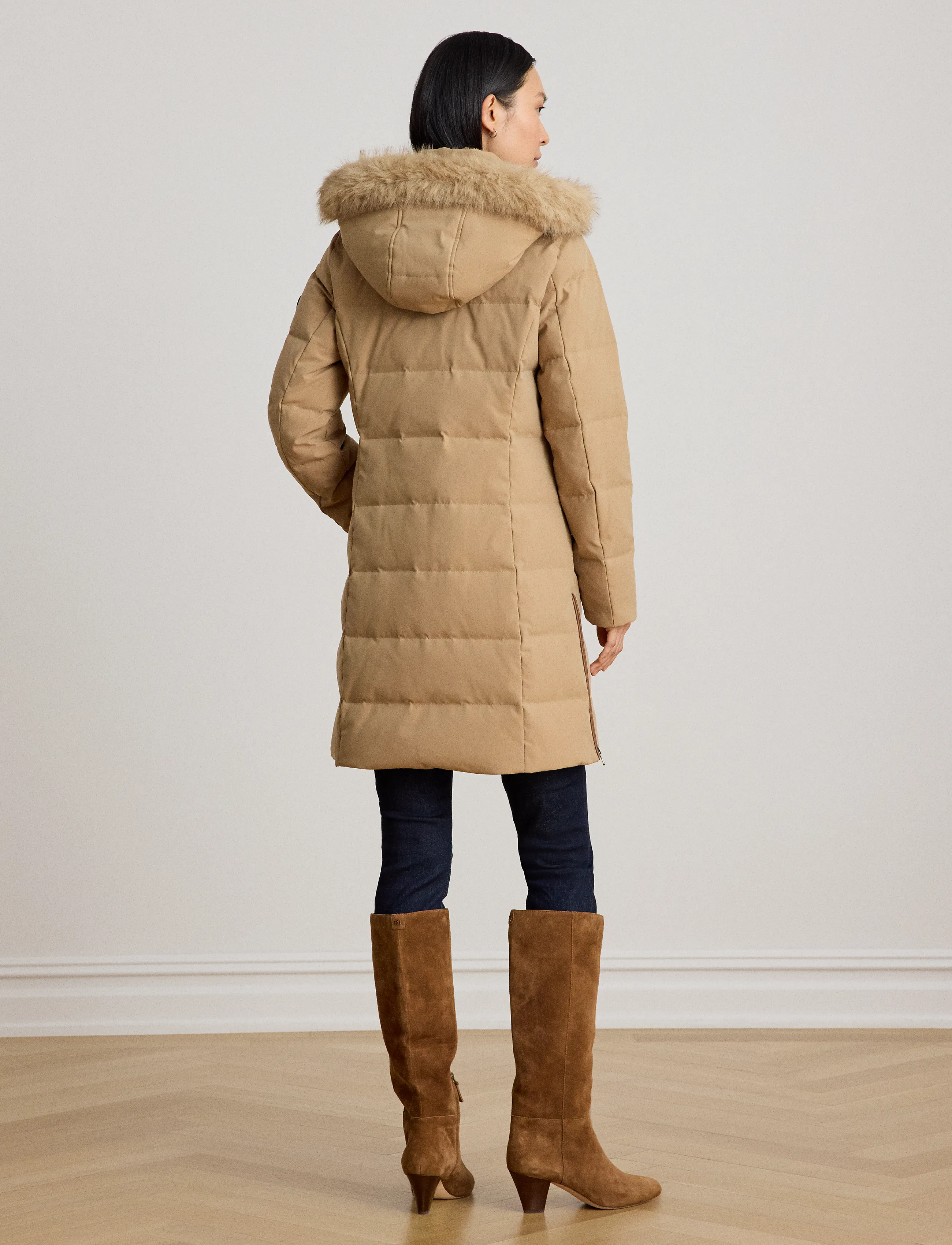 Lauren Ralph Lauren - Dunjacka med huva och konstpälskant - vinterjackor - classic camel - 3