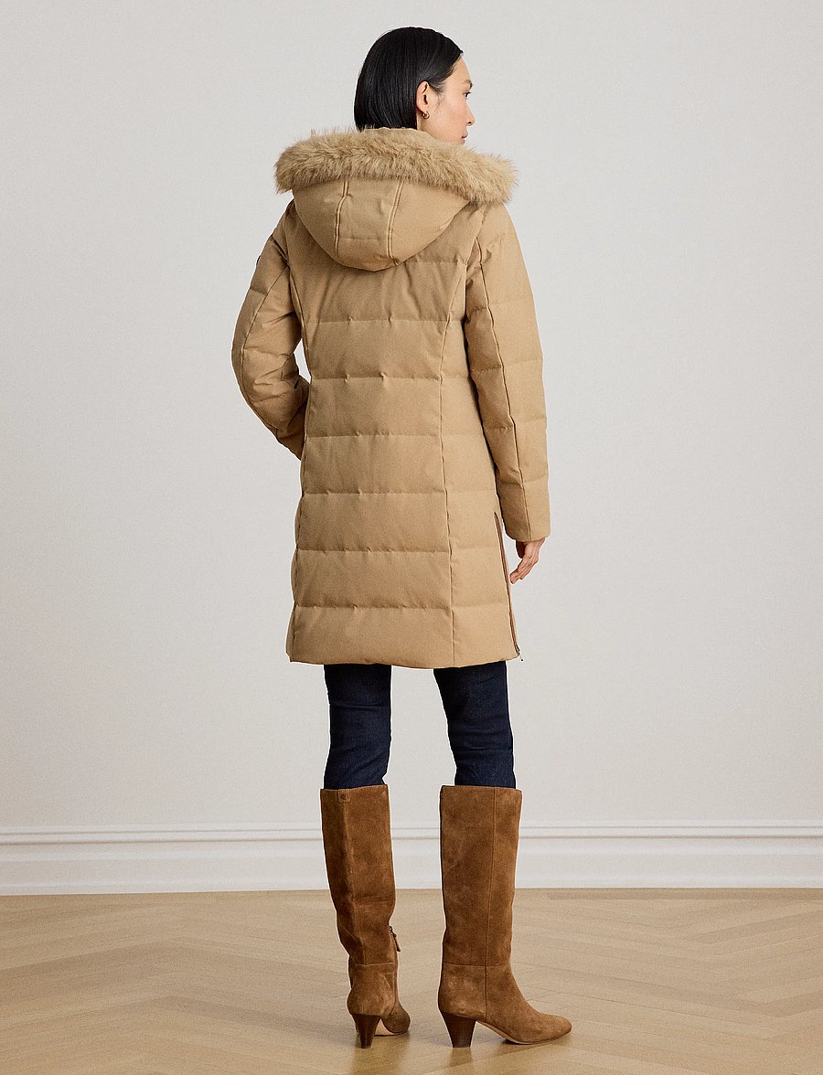 Lauren Ralph Lauren - Dunjacka med huva och konstpälskant - vinterjackor - classic camel - 3