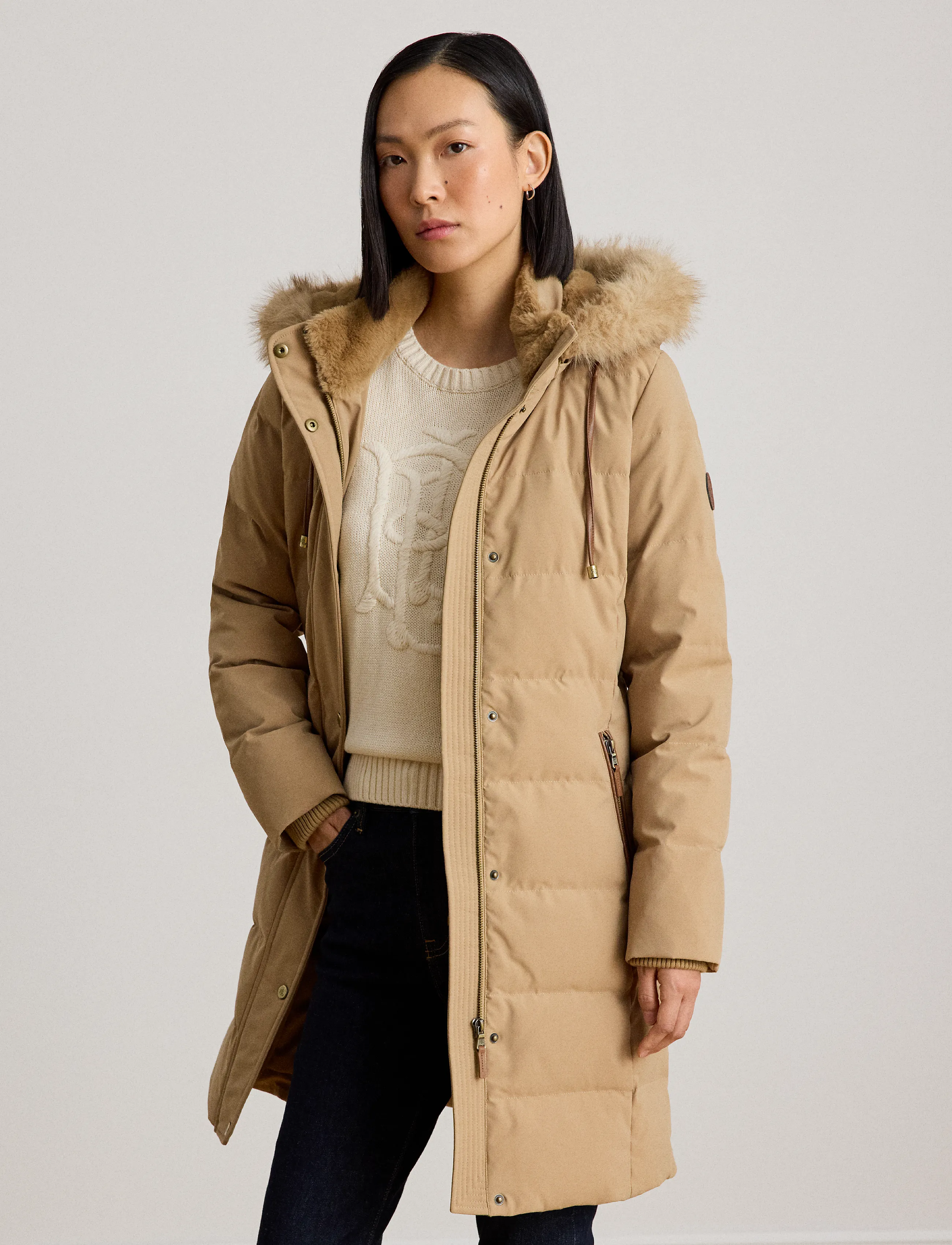 Lauren Ralph Lauren - Dunjacka med huva och konstpälskant - vinterjackor - classic camel - 4