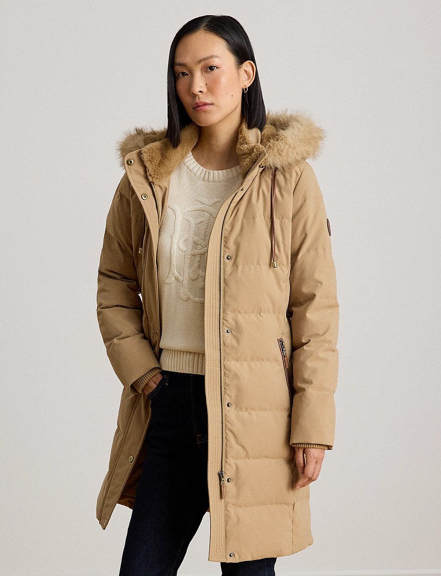 Lauren Ralph Lauren - Dunjacka med huva och konstpälskant - vinterjackor - classic camel - 4