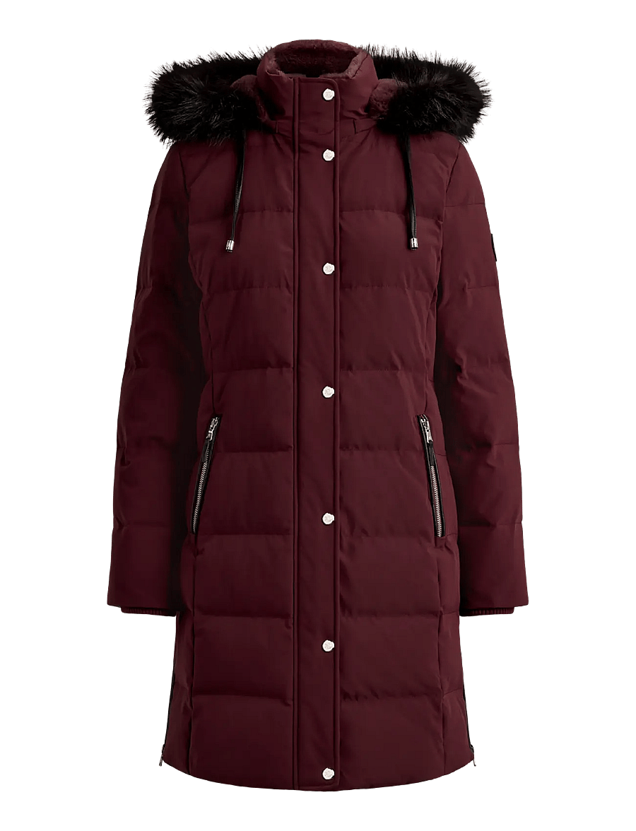Lauren Ralph Lauren - Dunjacka med huva och konstpälskant - vinterjackor - dark garnet - 2