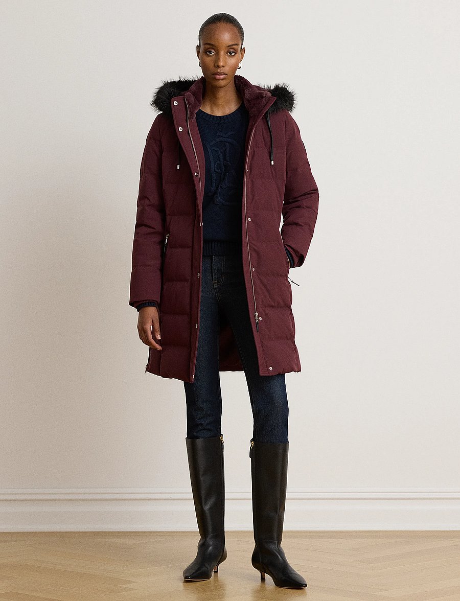 Lauren Ralph Lauren - Dunjacka med huva och konstpälskant - vinterjackor - dark garnet - 1
