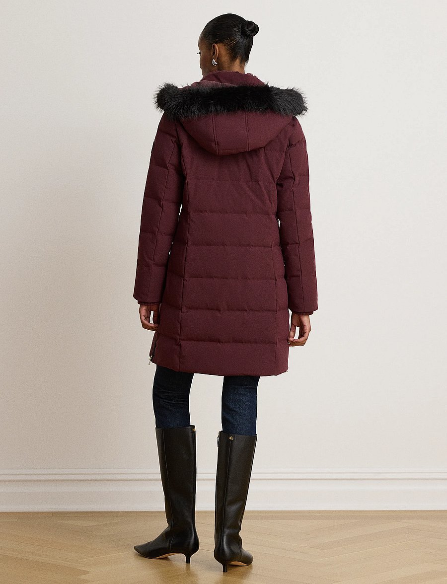 Lauren Ralph Lauren - Dunjacka med huva och konstpälskant - vinterjackor - dark garnet - 3