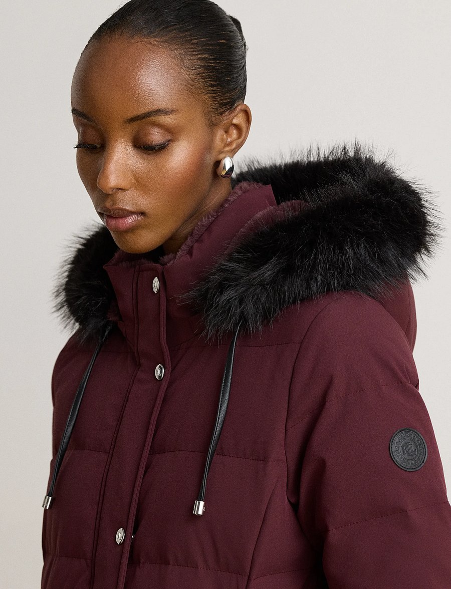 Lauren Ralph Lauren - Dunjacka med huva och konstpälskant - vinterjackor - dark garnet - 4