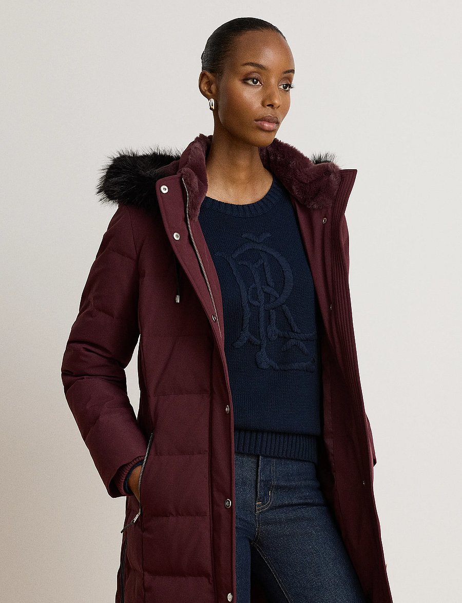 Lauren Ralph Lauren - Dunjacka med huva och konstpälskant - vinterjackor - dark garnet - 5