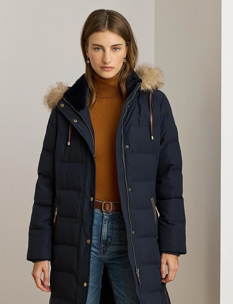 Lauren Ralph Lauren - Faux-Fur-Trim Hooded Down Coat - villased mantlid - dk navy - 0