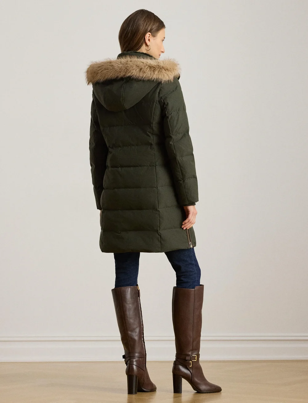 Lauren Ralph Lauren - Faux-Fur-Trim Hooded Down Coat - uldfrakker - litchfield loden - 2