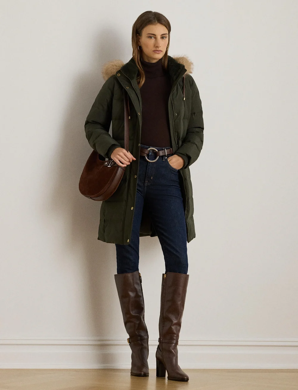 Lauren Ralph Lauren - Faux-Fur-Trim Hooded Down Coat - uldfrakker - litchfield loden - 3