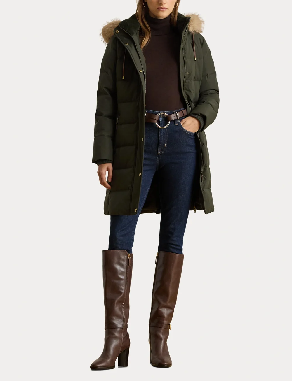 Lauren Ralph Lauren - Faux-Fur-Trim Hooded Down Coat - uldfrakker - litchfield loden - 4