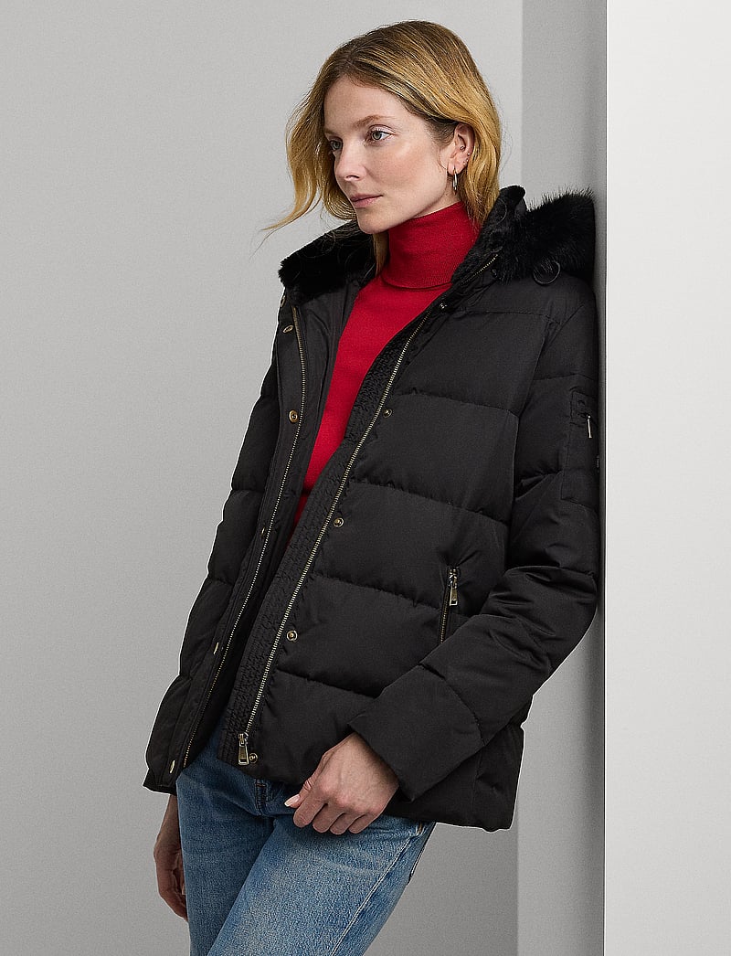 Fur Trim Hooded Black Faux Fur Hood Puffer Jacket Lauren Ralph