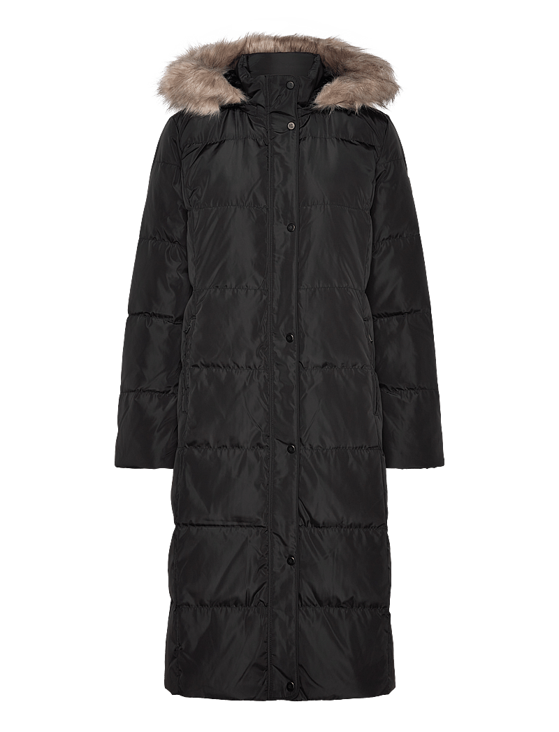 Fur Trim Black Long Hooded Faux Fur Coat Andrew Marc Lennox Hooded