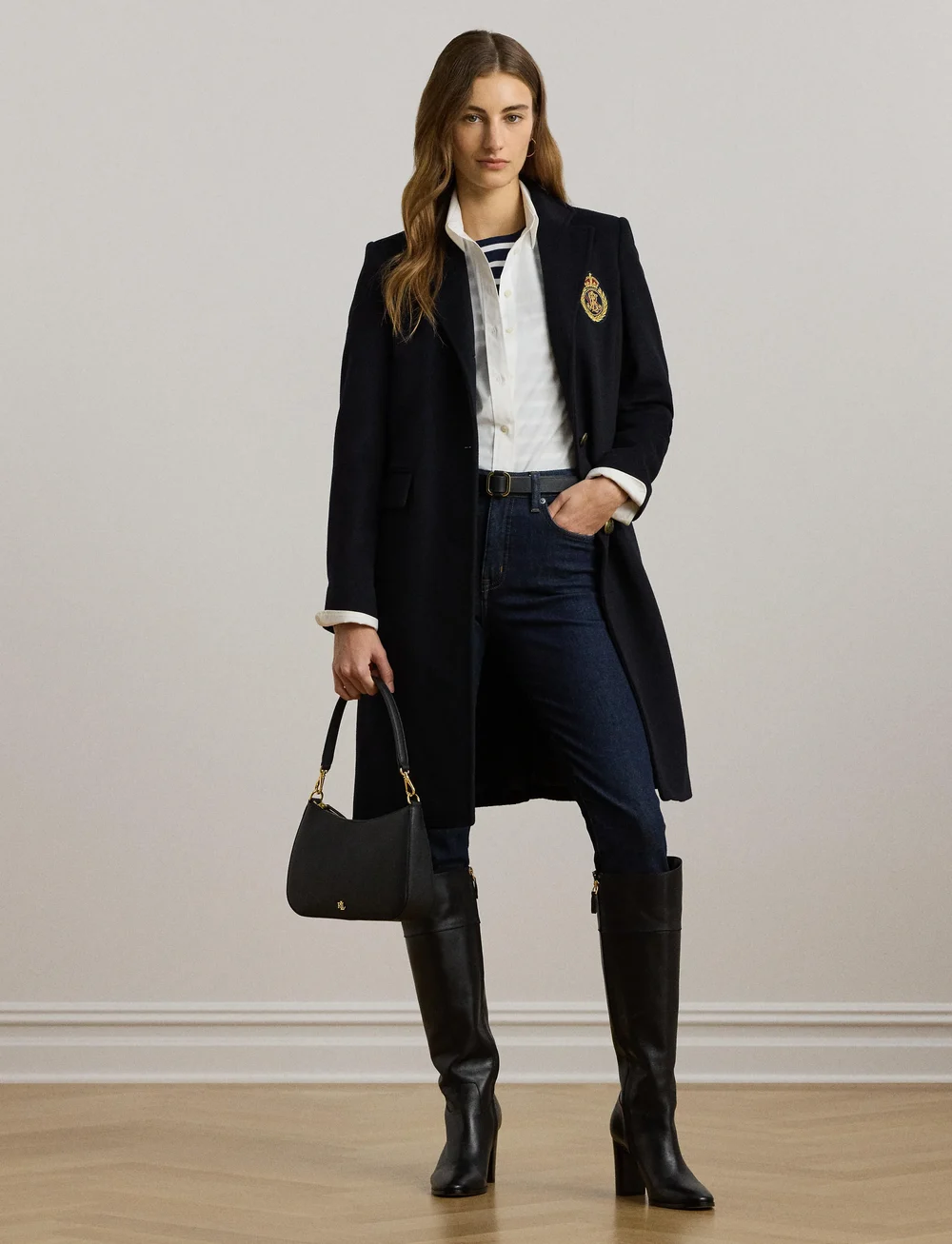Lauren Ralph Lauren - Crest-Patch Wool-Blend Coat - wool coats - regal navy - 4