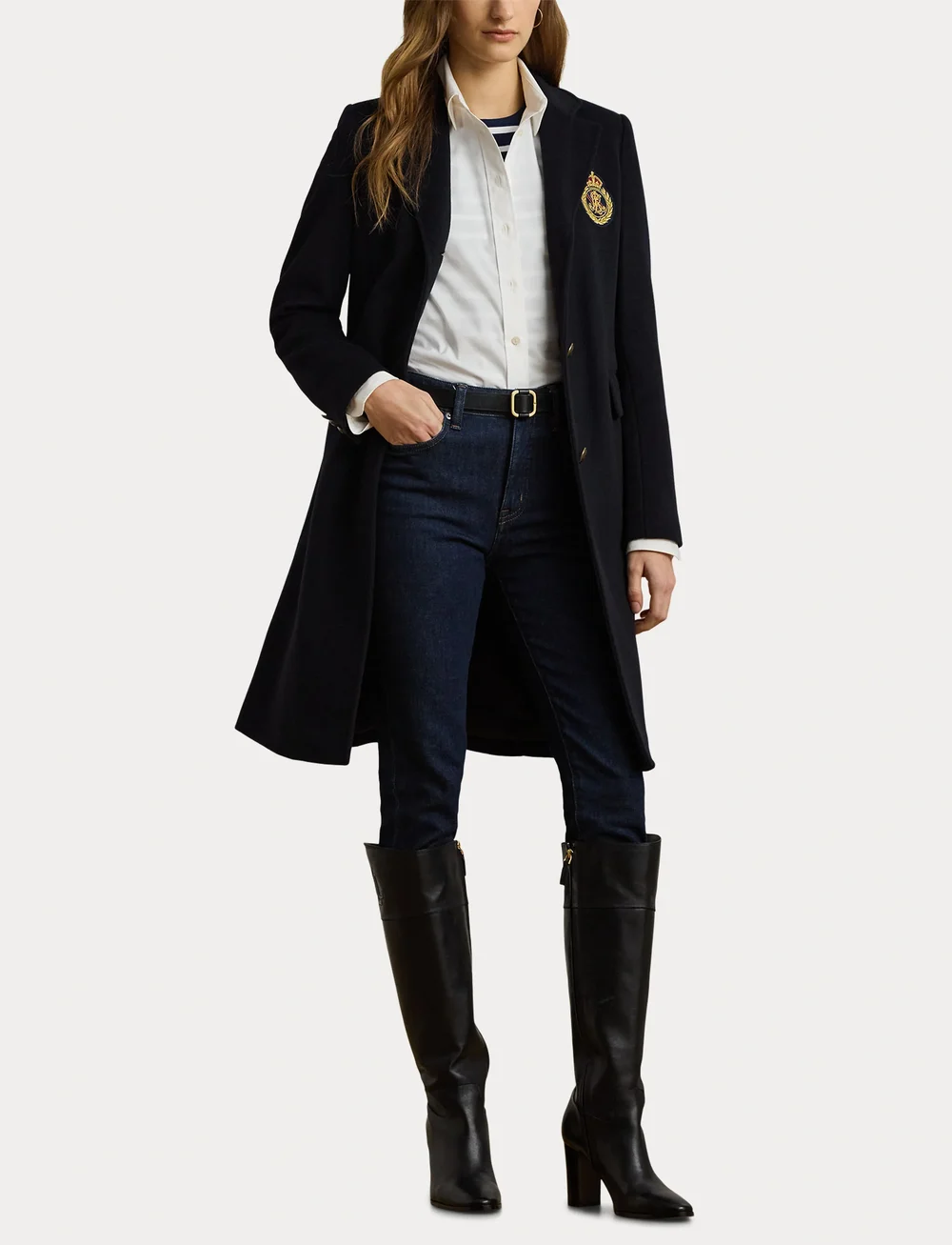 Lauren Ralph Lauren - Crest-Patch Wool-Blend Coat - wool coats - regal navy - 5