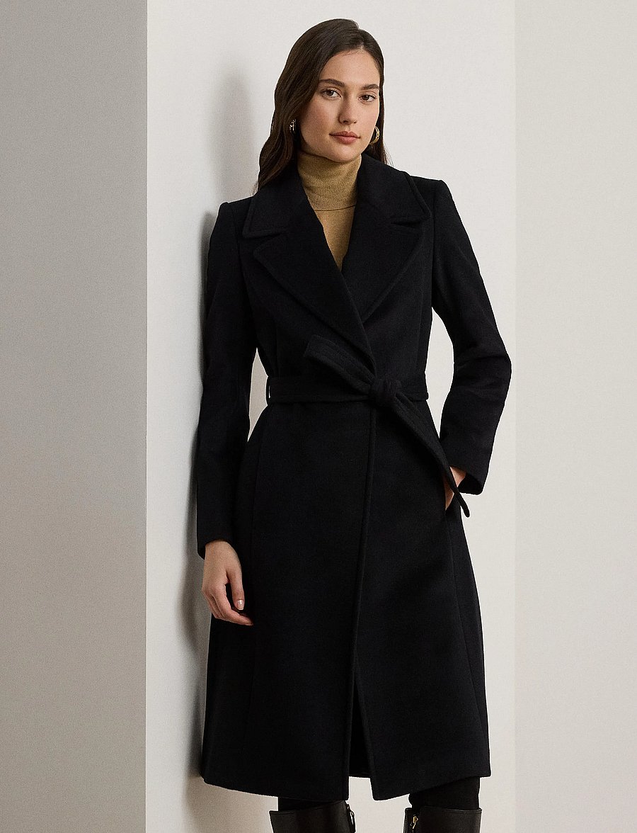 Lauren Ralph Lauren - Belted Wool-Blend Wrap Coat - vinterjakker - black - 0