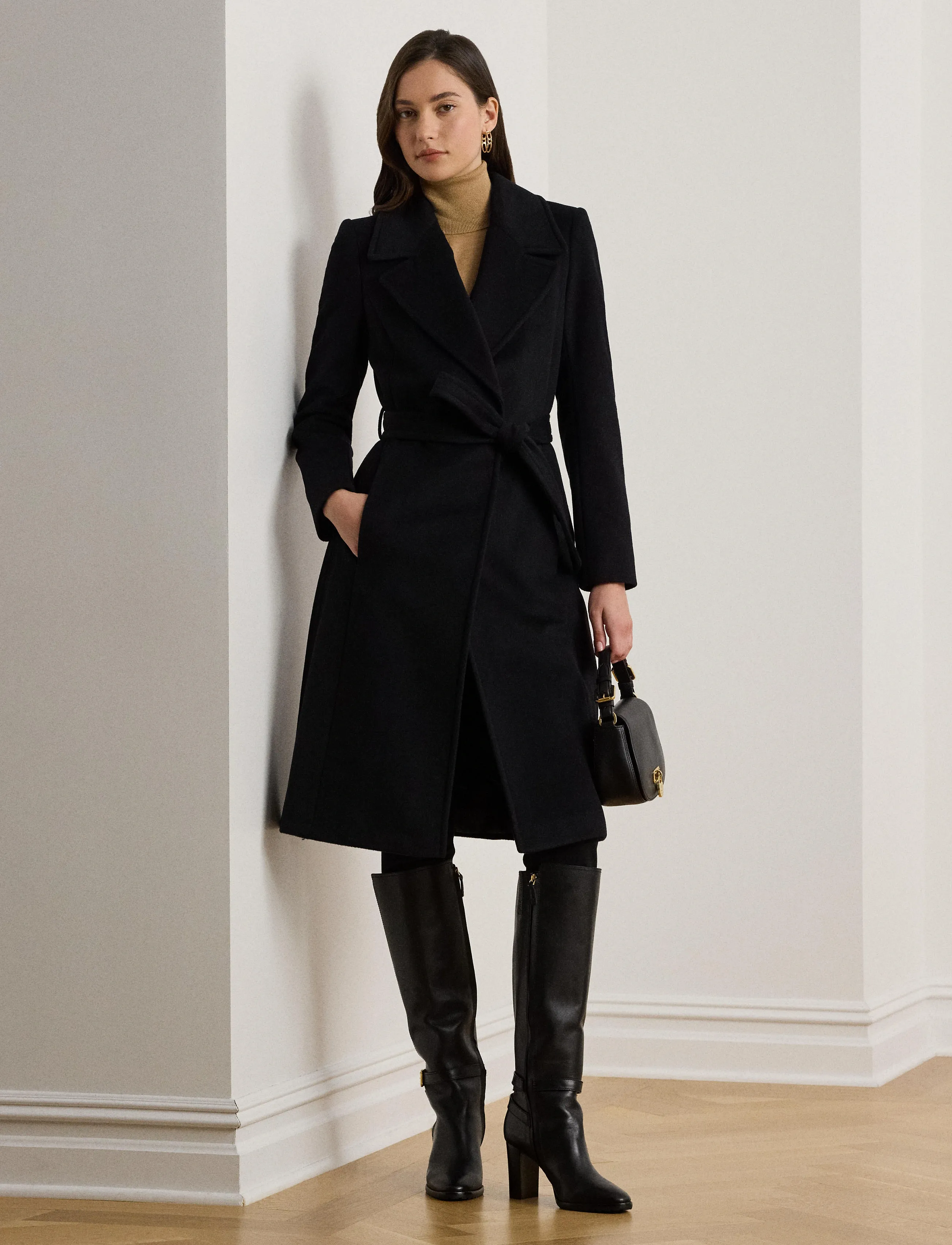Lauren Ralph Lauren - Belted Wool-Blend Wrap Coat - winter jackets - black - 3
