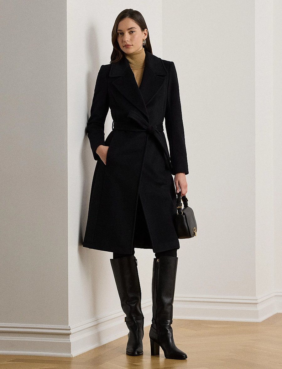 Lauren Ralph Lauren - Belted Wool-Blend Wrap Coat - vinterjakker - black - 3