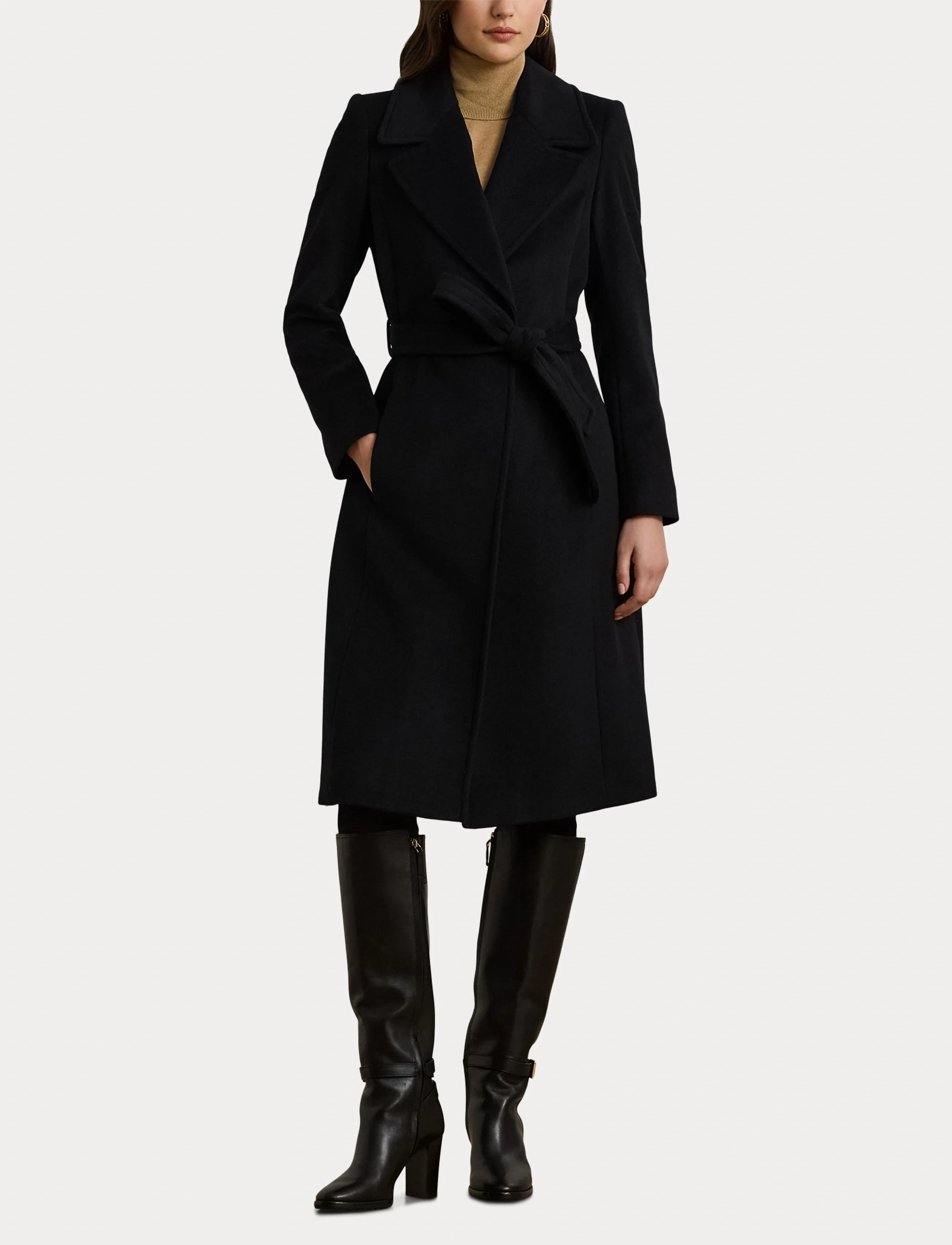 Lauren Ralph Lauren - Belted Wool-Blend Wrap Coat - winter jackets - black - 4