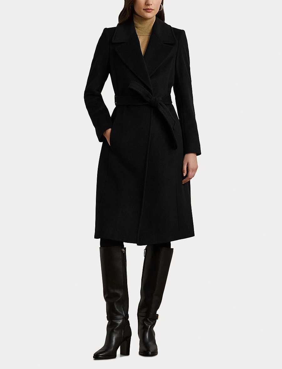 Lauren Ralph Lauren - Belted Wool-Blend Wrap Coat - vinterjakker - black - 4