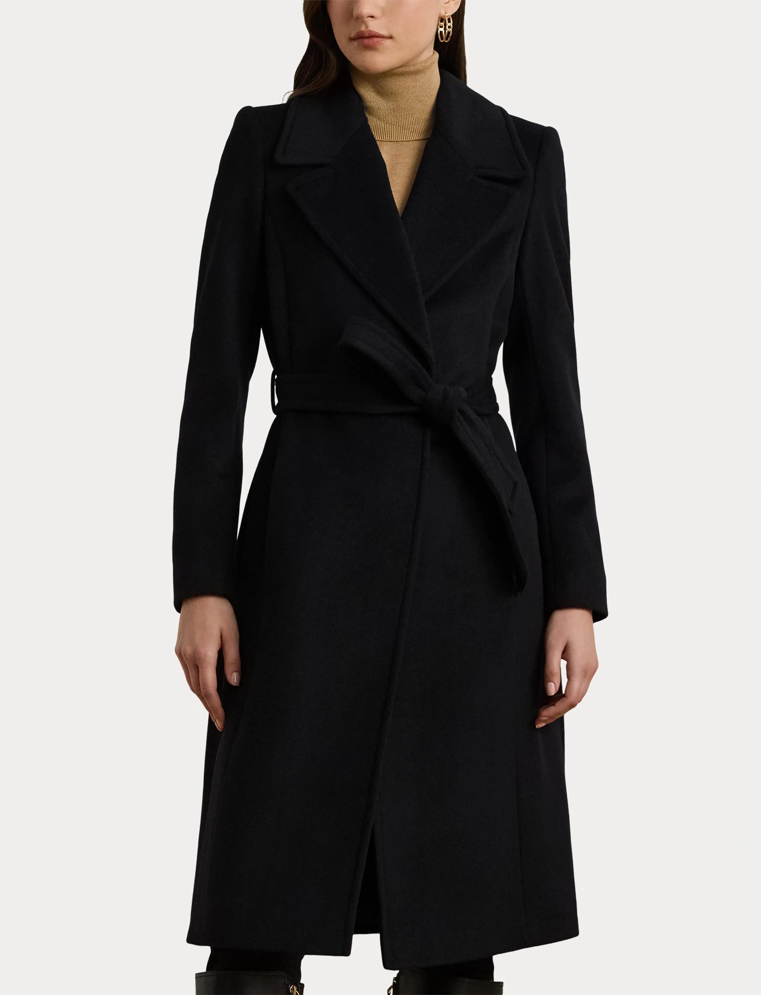 Lauren Ralph Lauren - Belted Wool-Blend Wrap Coat - winter jackets - black - 5
