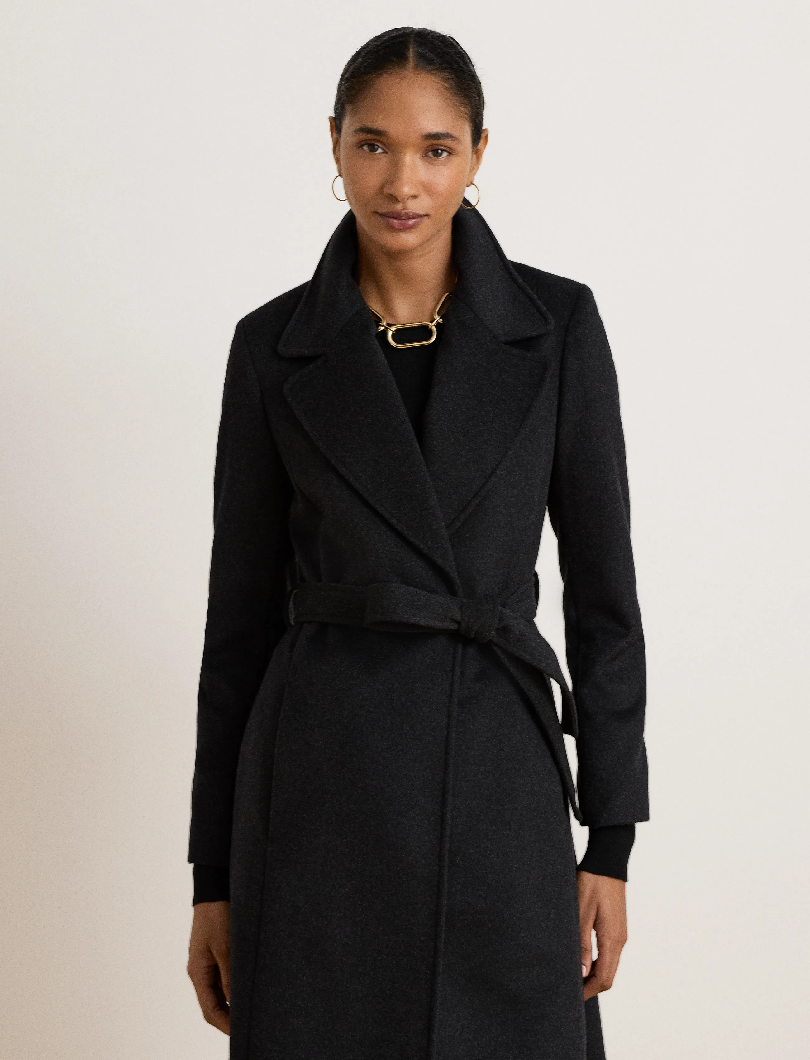 Lauren Ralph Lauren Belted Wool-Blend Wrap Coat - Frakker - CHARCOAL HEATHER / grey