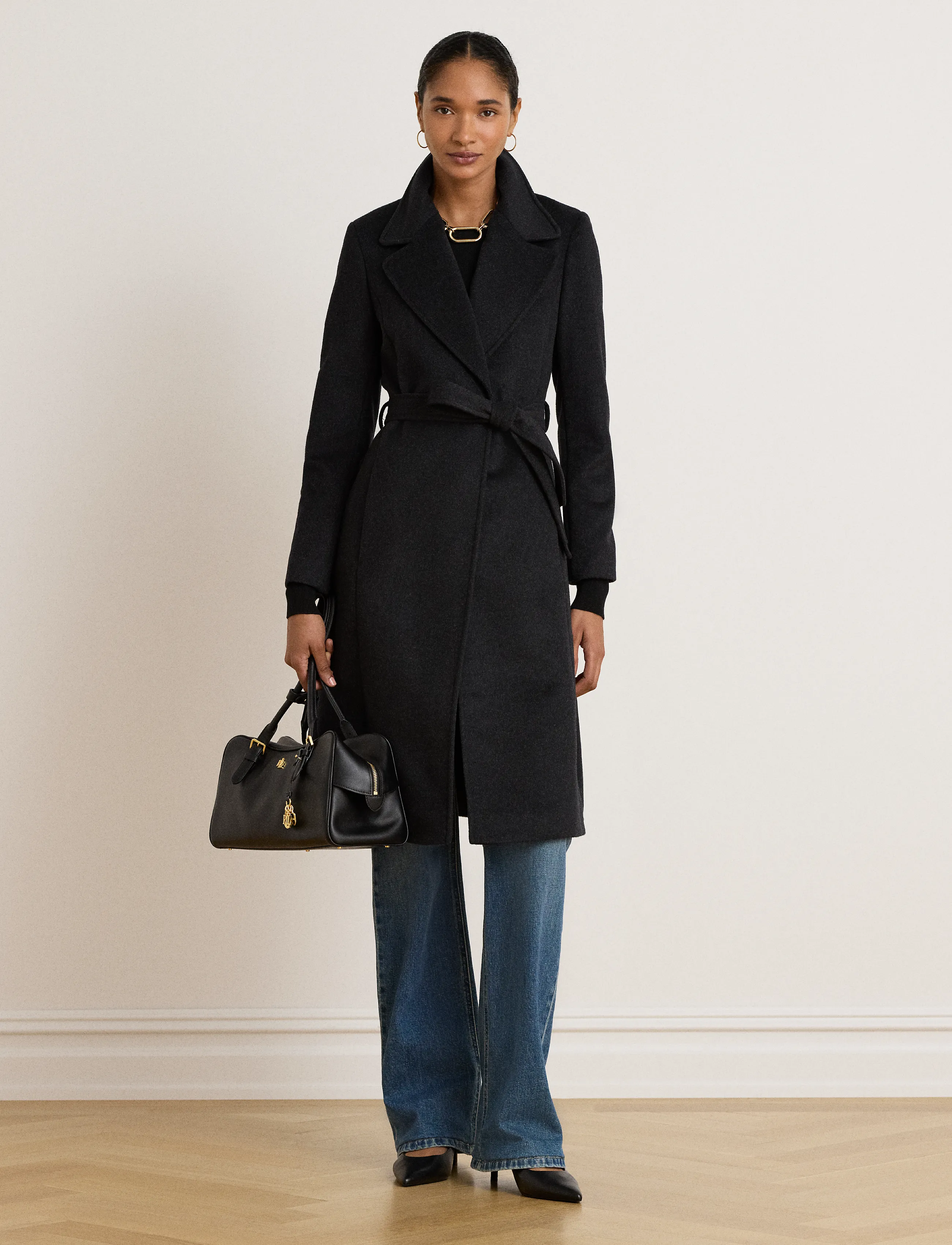 Lauren Ralph Lauren - Omlottkappa i ullblandning med skärp - vinterjackor - charcoal heather - 5