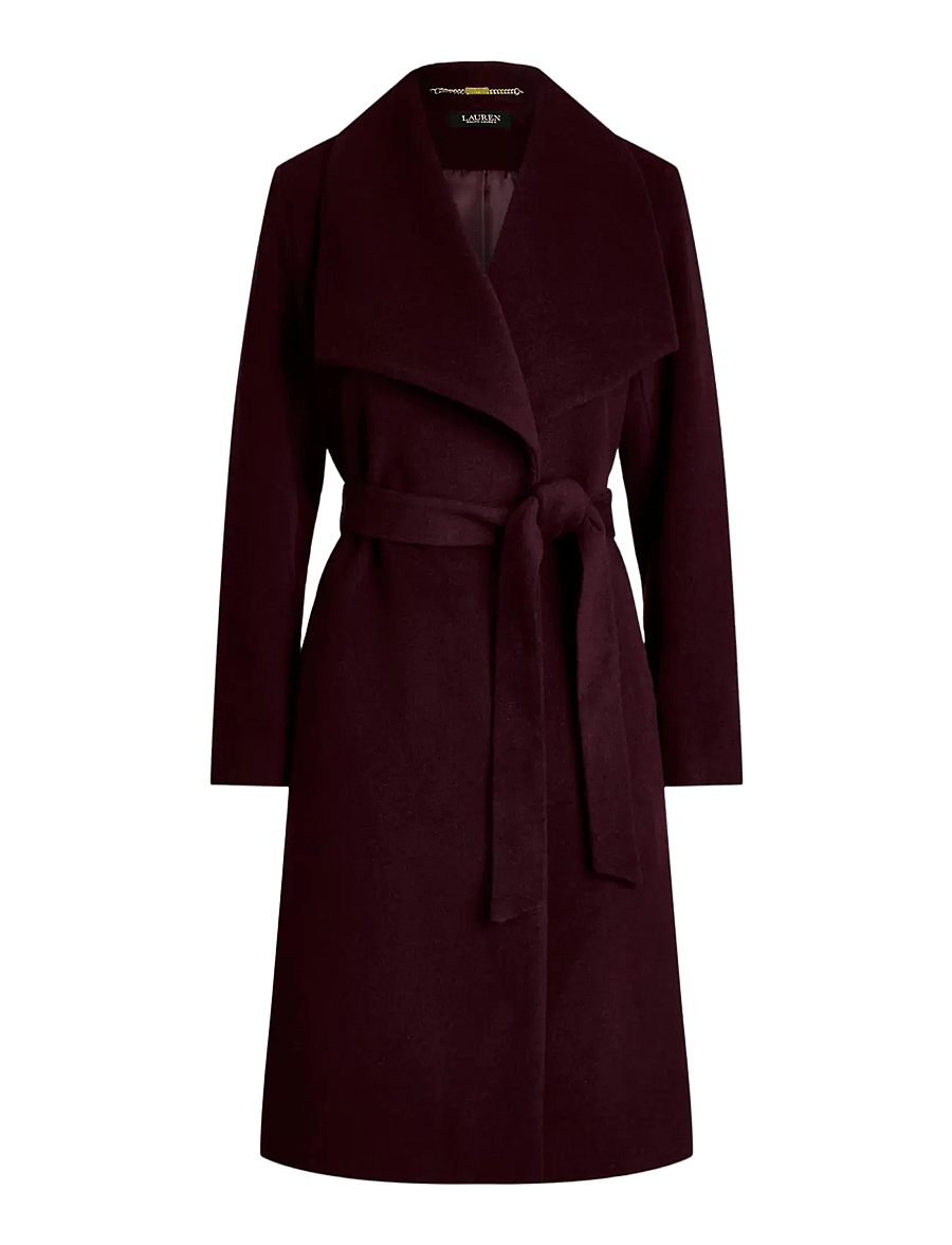 Lauren Ralph Lauren - Belted Wool-Blend Wrap Coat - vinterjackor - pinot noir - 1