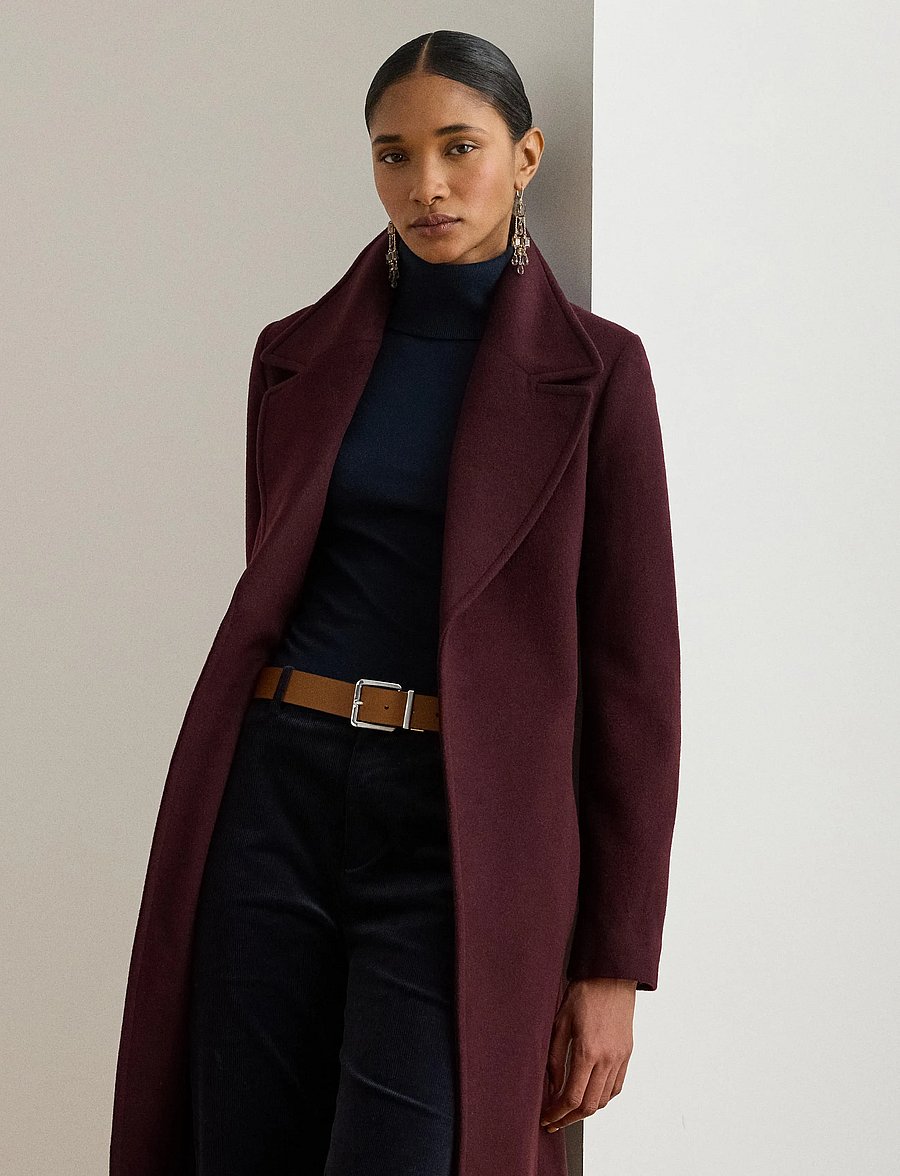 Lauren Ralph Lauren - Belted Wool-Blend Wrap Coat - vinterjackor - pinot noir - 0