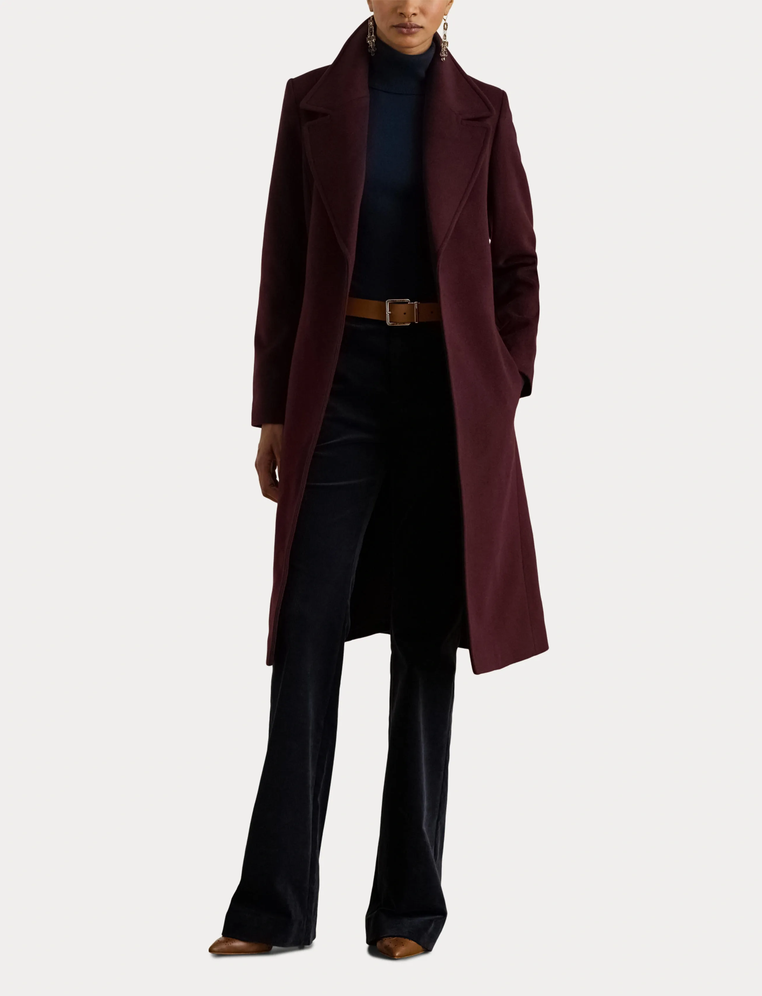 Lauren Ralph Lauren - Belted Wool-Blend Wrap Coat - vinterjackor - pinot noir - 4