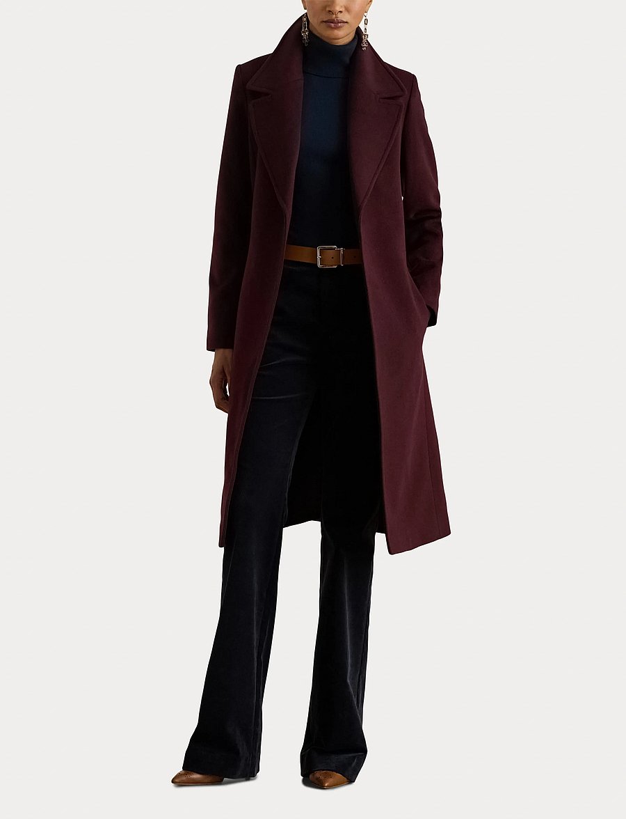 Lauren Ralph Lauren - Belted Wool-Blend Wrap Coat - vinterjackor - pinot noir - 4