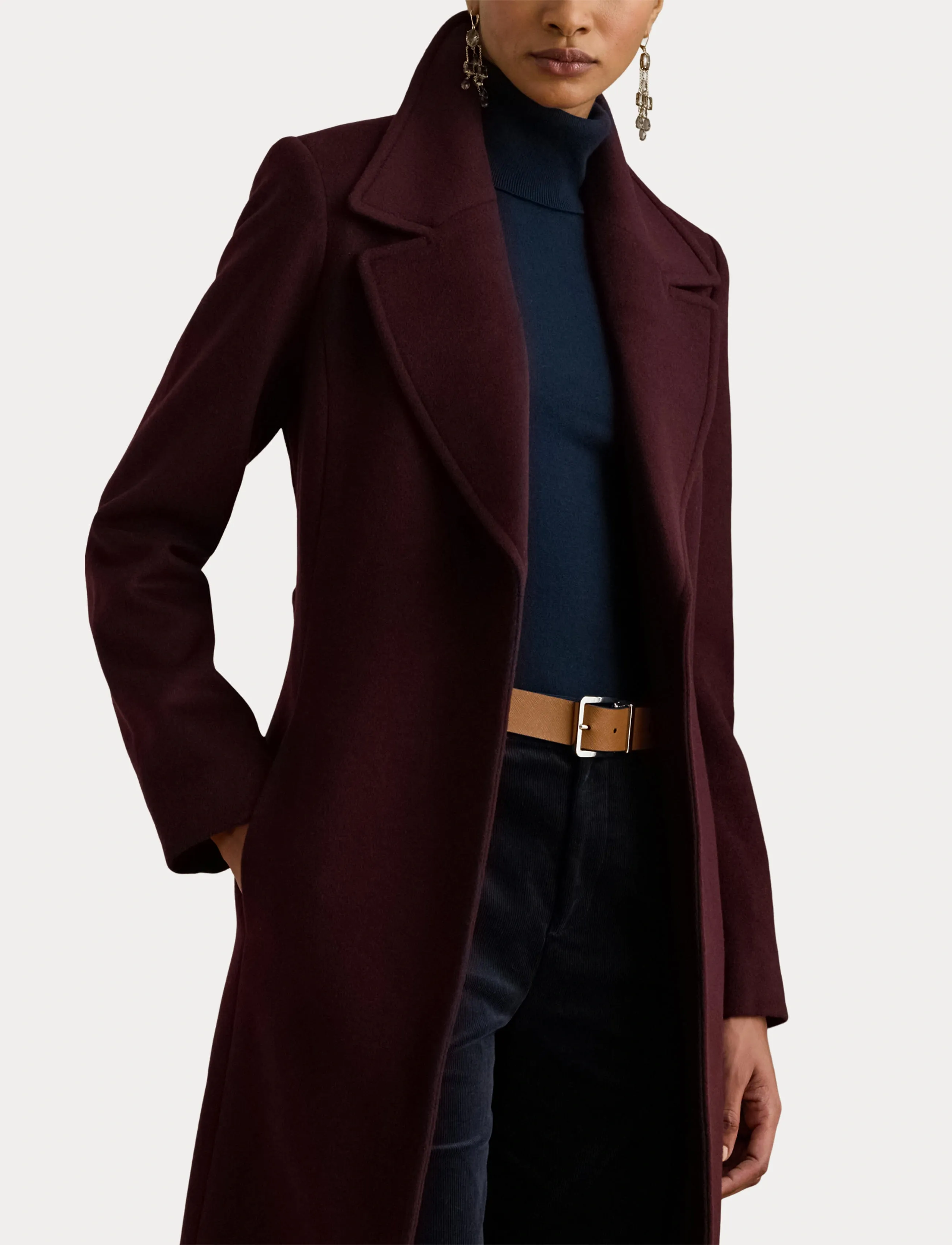 Lauren Ralph Lauren - Belted Wool-Blend Wrap Coat - vinterjackor - pinot noir - 5