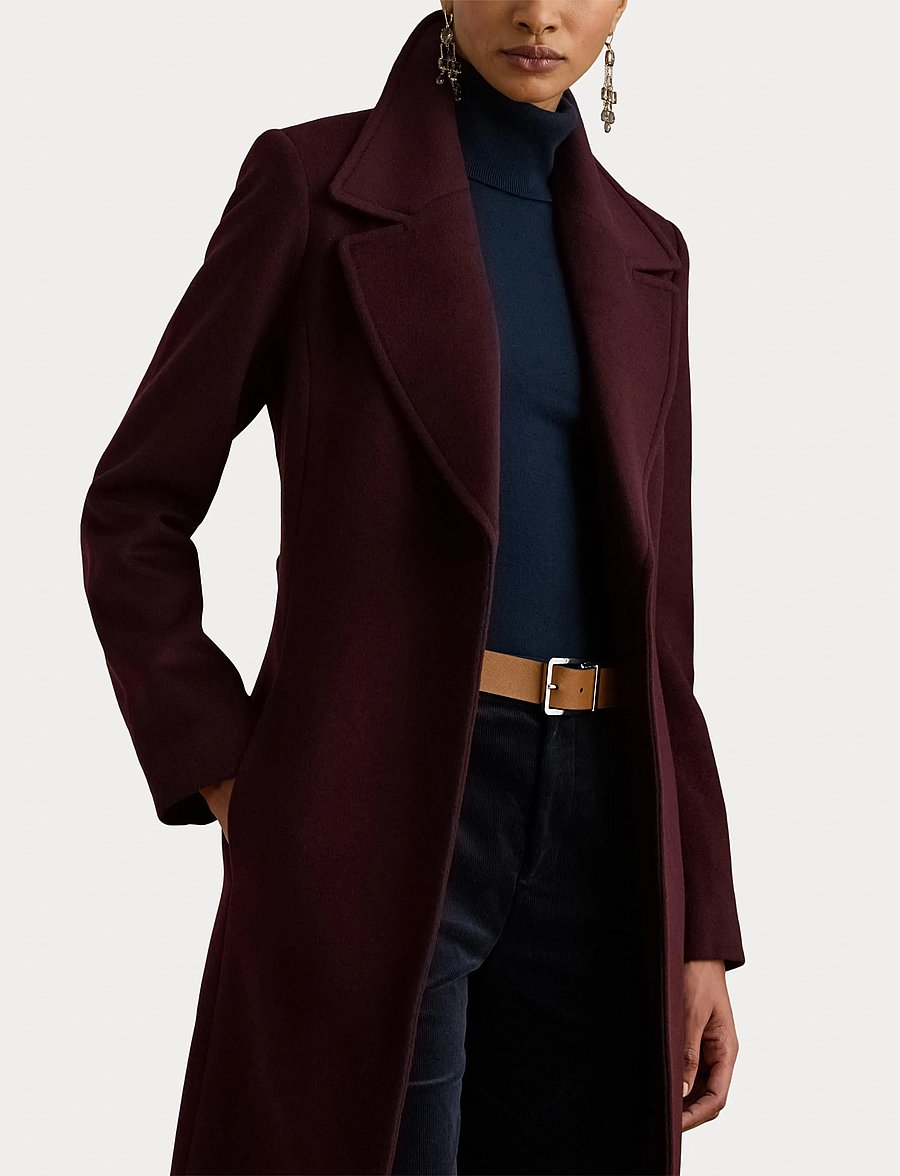 Lauren Ralph Lauren - Belted Wool-Blend Wrap Coat - vinterjackor - pinot noir - 5