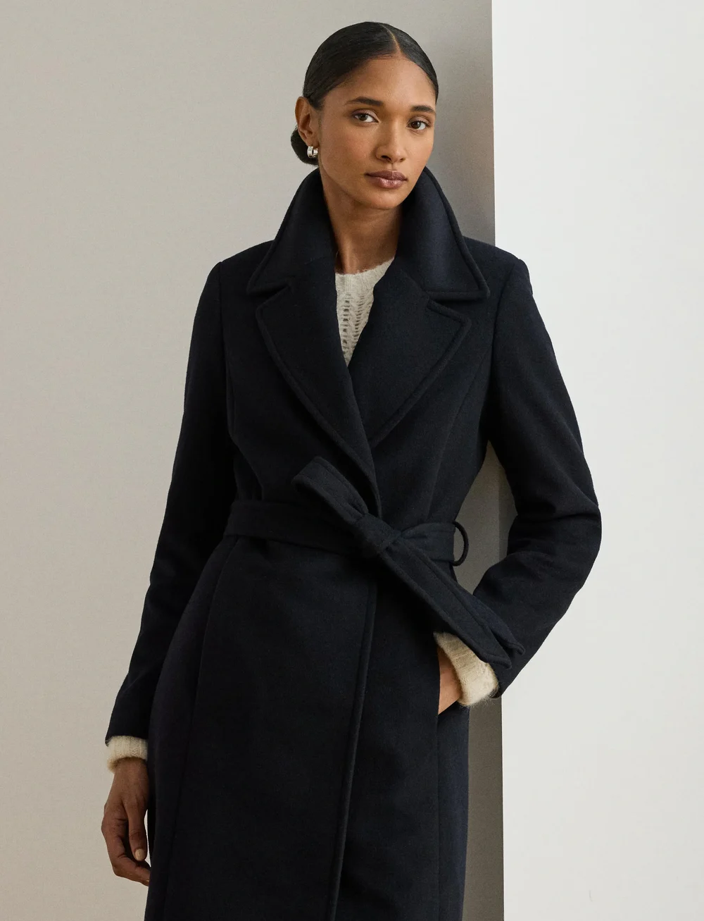 Lauren Ralph Lauren - Belted Wool-Blend Wrap Coat - uldfrakker - regal navy - 0