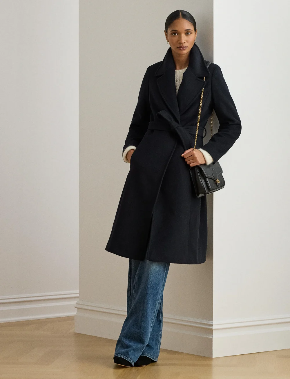 Lauren Ralph Lauren - Belted Wool-Blend Wrap Coat - uldfrakker - regal navy - 4