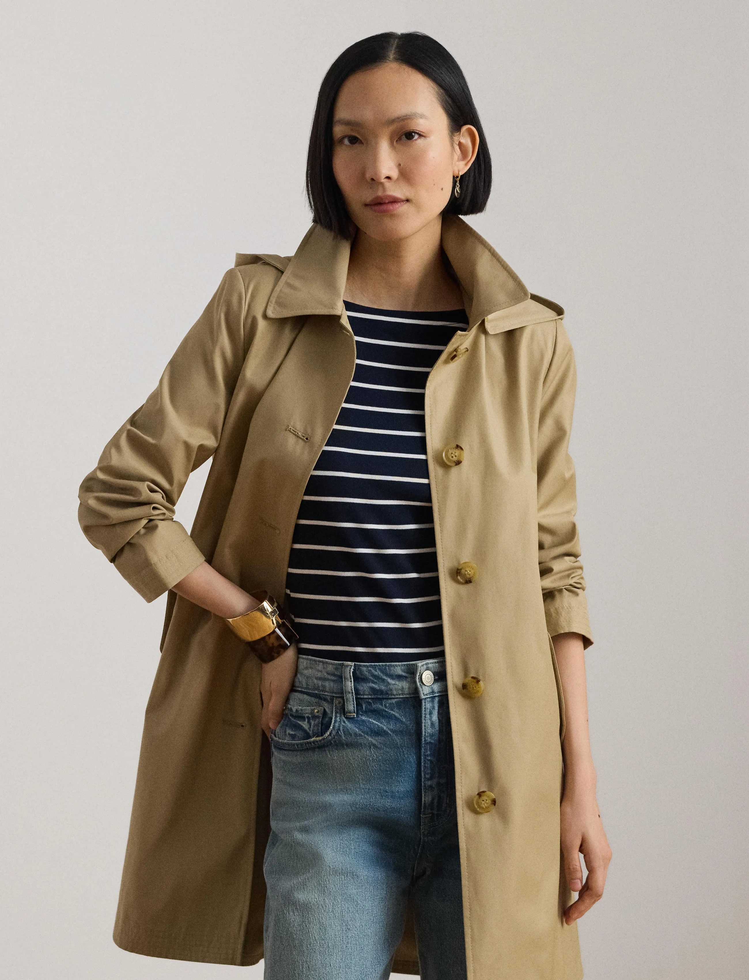 Lauren Ralph Lauren Hooded Cotton-Blend Balmacaan Coat - Apģērbi - BIRCH TAN / beige