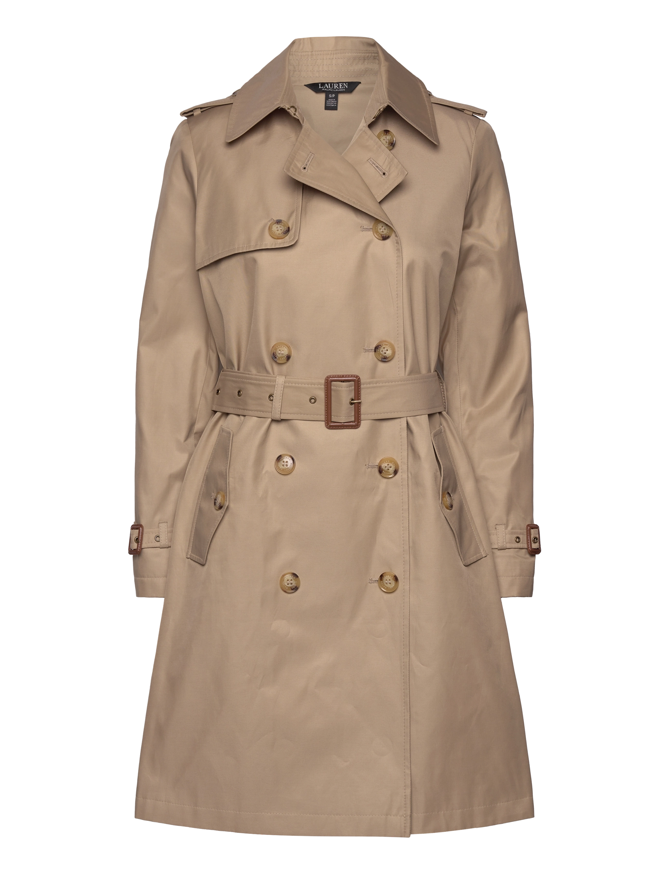 Lauren Ralph Lauren Double-Breasted Cotton-Blend Trench Coat, XS, Beige, Frakker > Trenchcoats, Dame