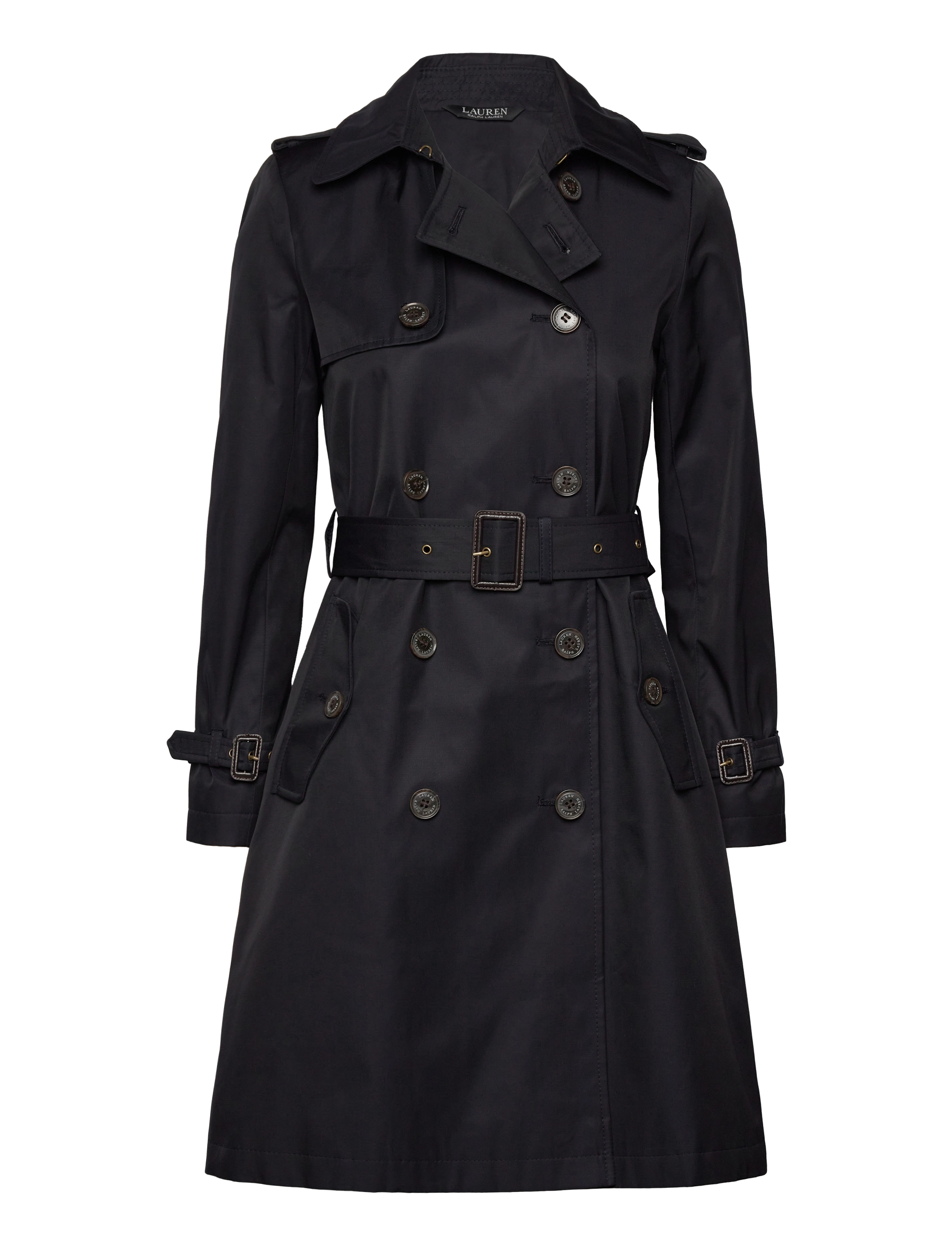 Lauren Ralph Lauren Double-Breasted Cotton-Blend Trench Coat, M, Navy, Frakker > Trenchcoats, Dame