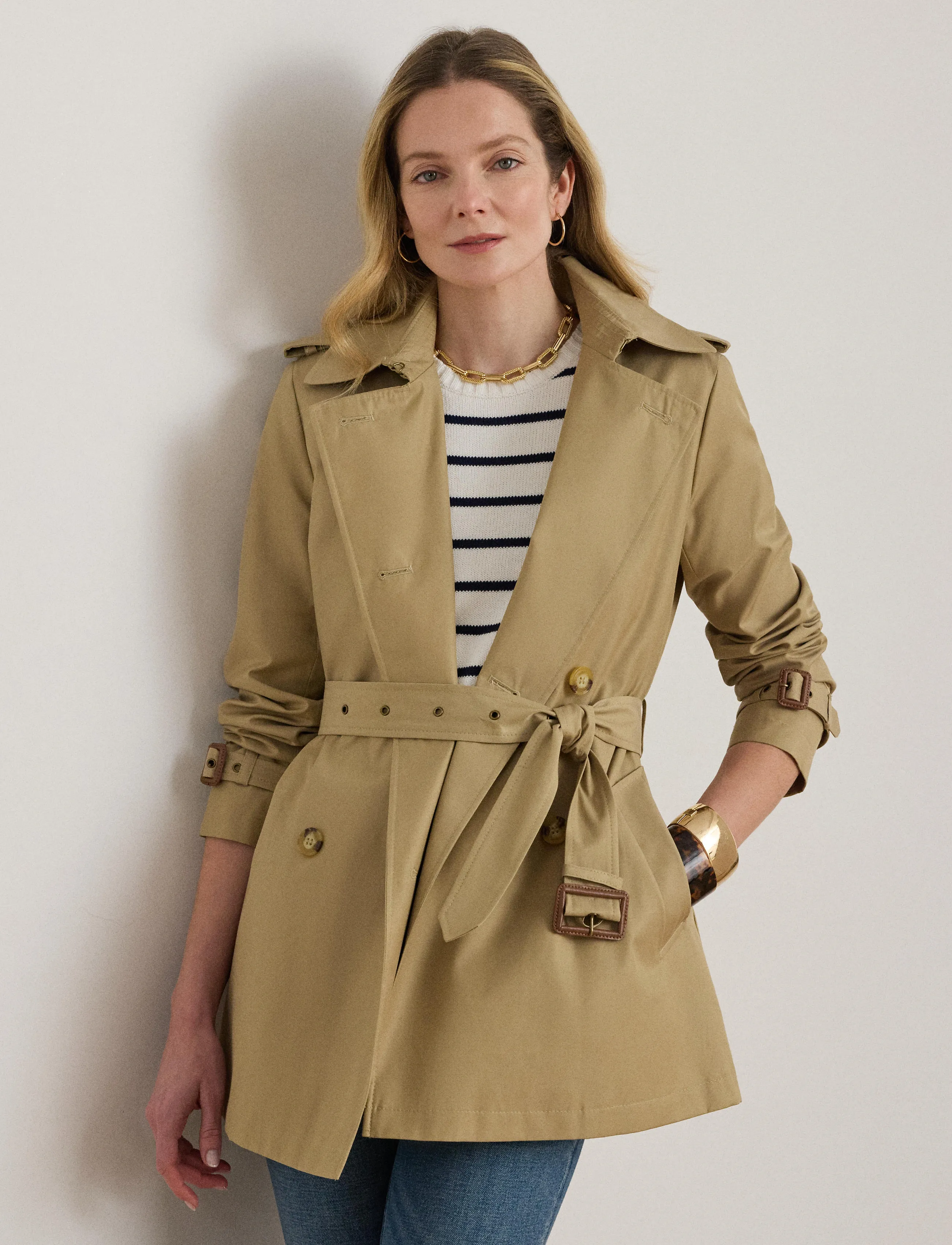 Lauren Ralph Lauren Double-Breasted Cotton-Blend Trench Coat - Jakker & Frakker - BIRCH TAN / beige