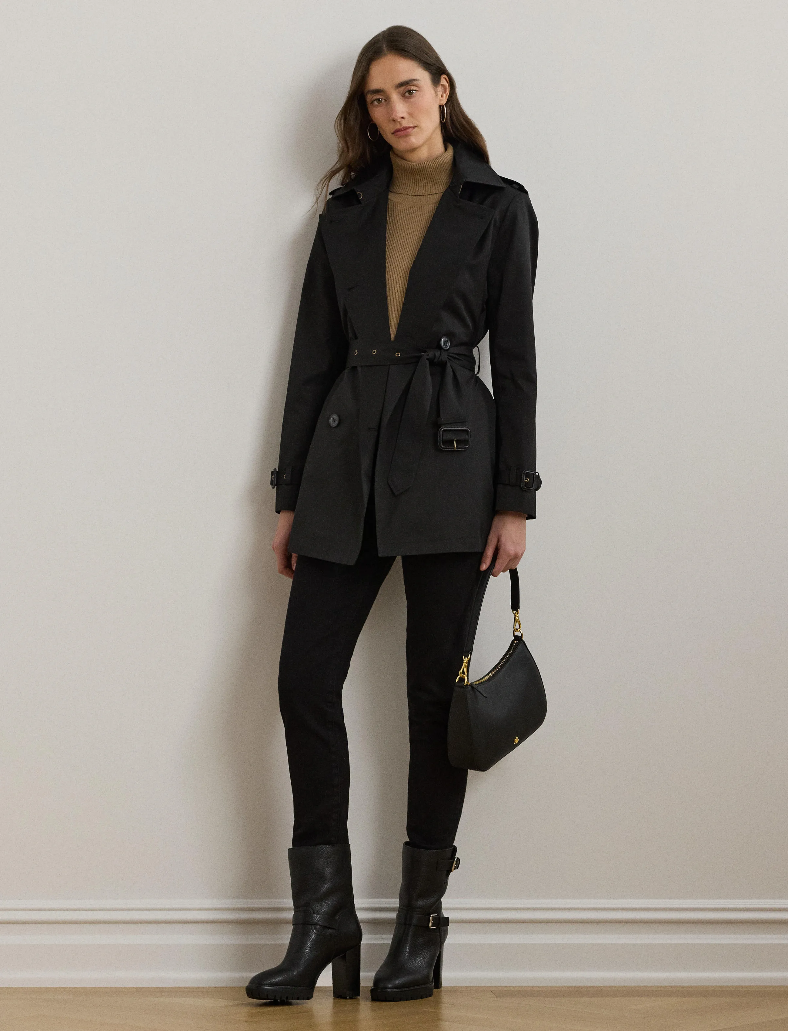 Lauren Ralph Lauren Double-Breasted Cotton-Blend Trench Coat - Jakker & Frakker - BLACK / black