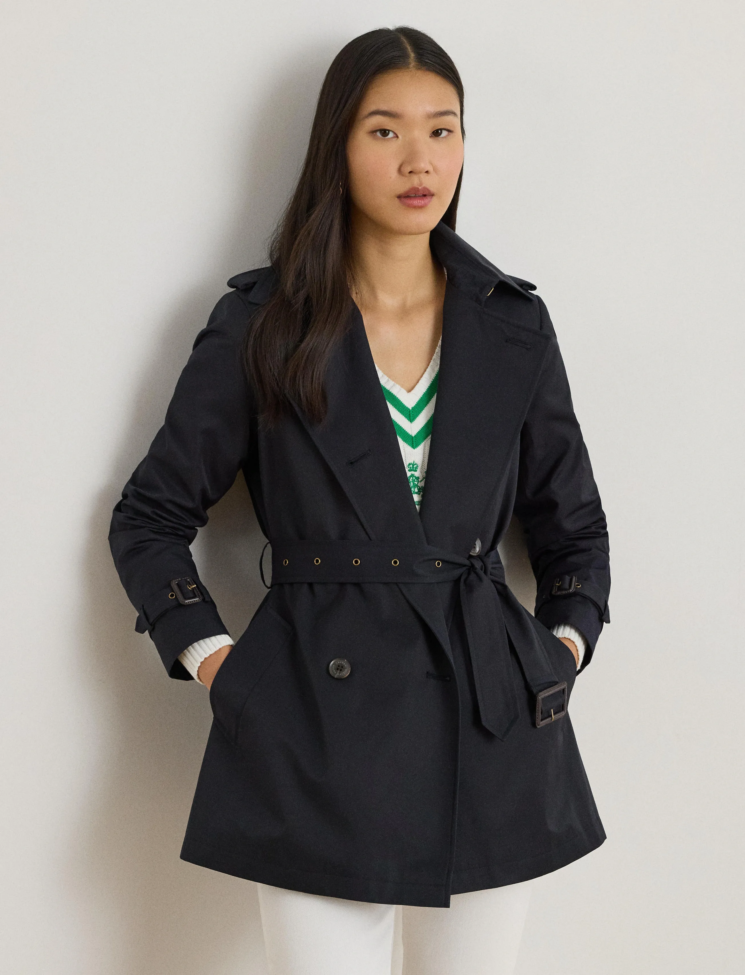Lauren Ralph Lauren Double-Breasted Cotton-Blend Trench Coat - Kåper - DK NAVY / navy
