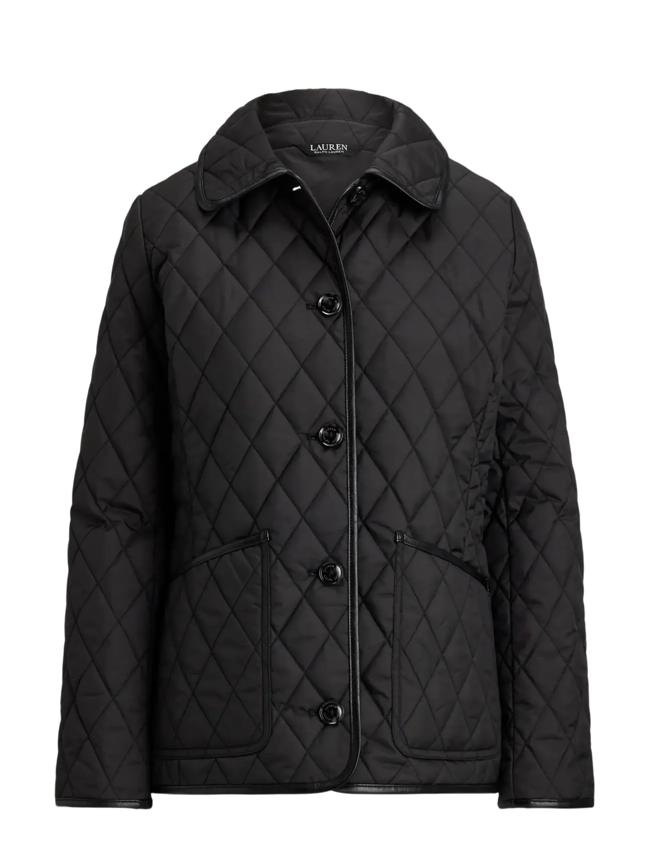 Lauren Ralph Lauren - Faux-Leather-Trim Diamond-Quilted Jacket - black - 1