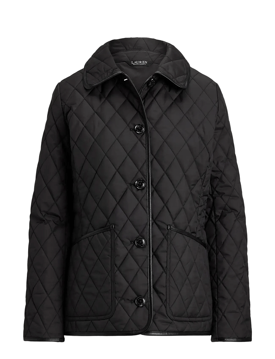 Lauren Ralph Lauren - Faux-Leather-Trim Diamond-Quilted Jacket - black - 1