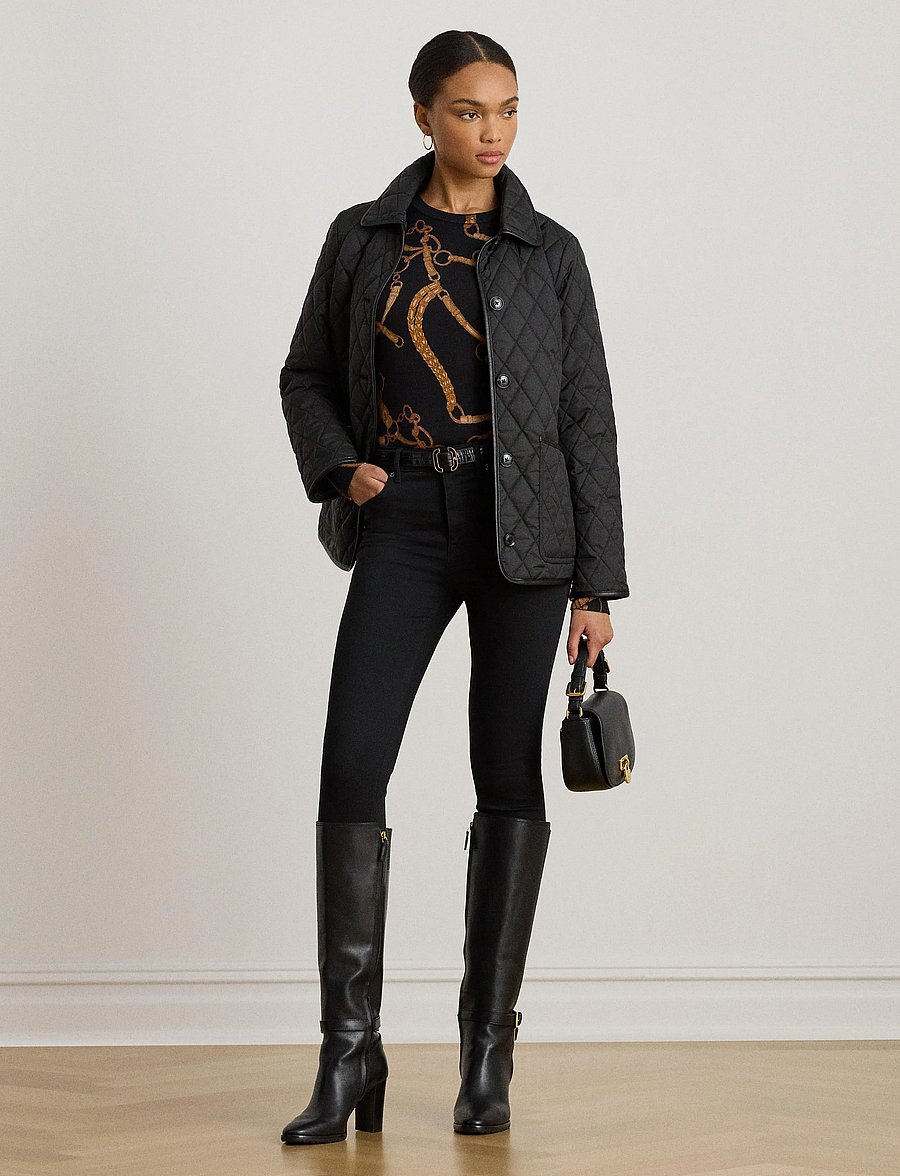 Lauren Ralph Lauren - Faux-Leather-Trim Diamond-Quilted Jacket - black - 0
